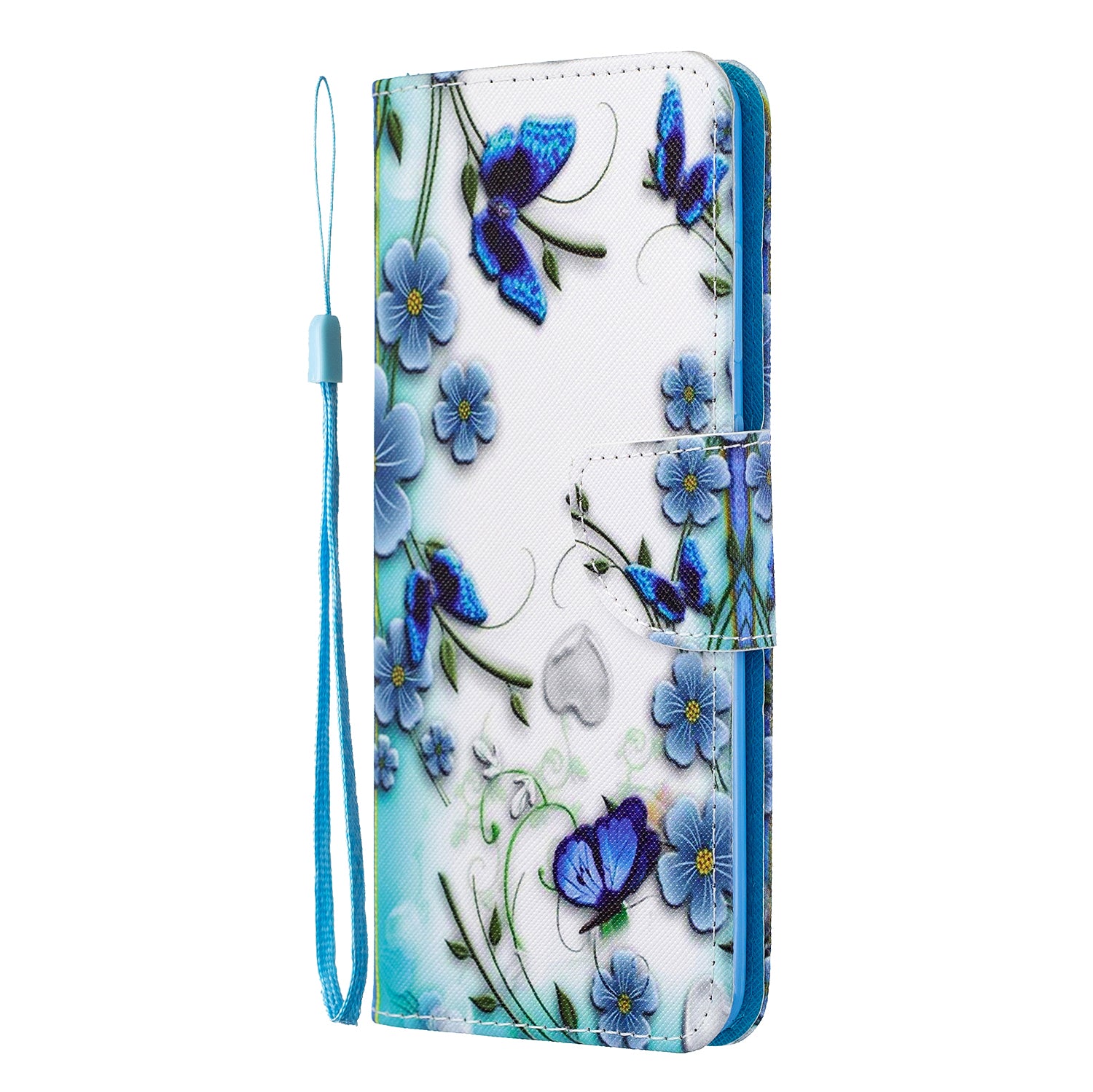 Cross Texture Pattern Printing Leather Wallet Phone Casing for Samsung Galaxy S20 Plus - Blue Flowers