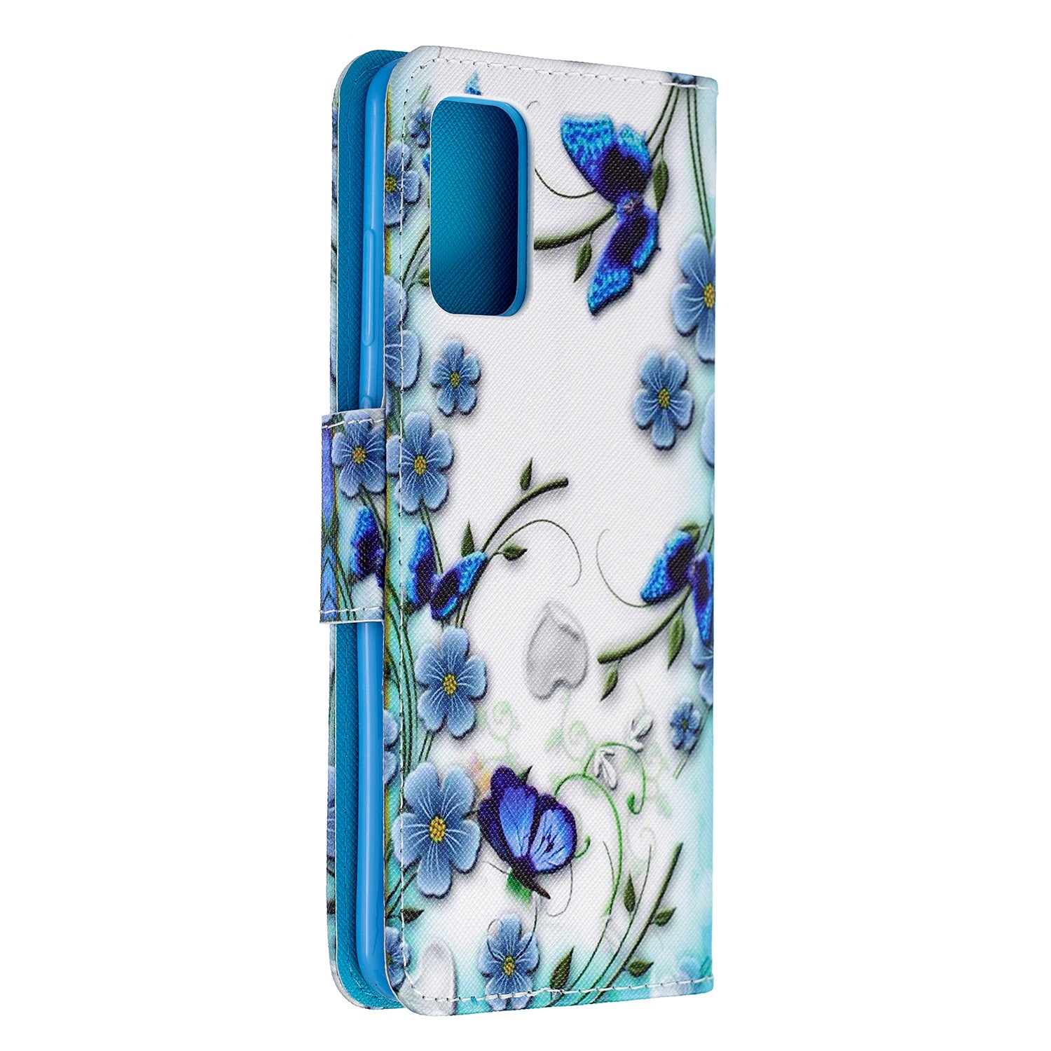 Cross Texture Pattern Printing Leather Wallet Phone Casing for Samsung Galaxy S20 Plus - Blue Flowers