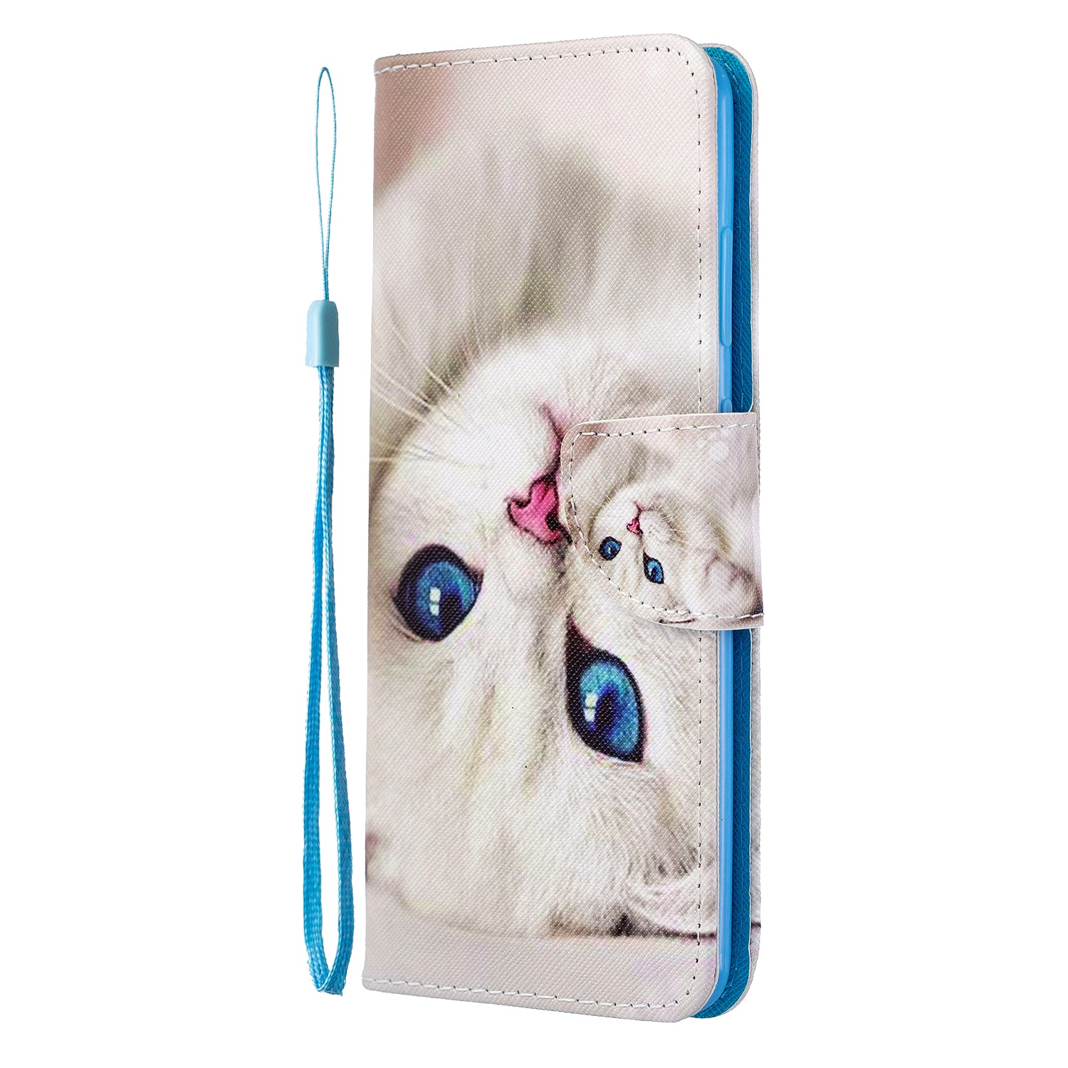 Cross Texture Pattern Printing Leather Wallet Phone Casing for Samsung Galaxy S20 Plus - White Cat