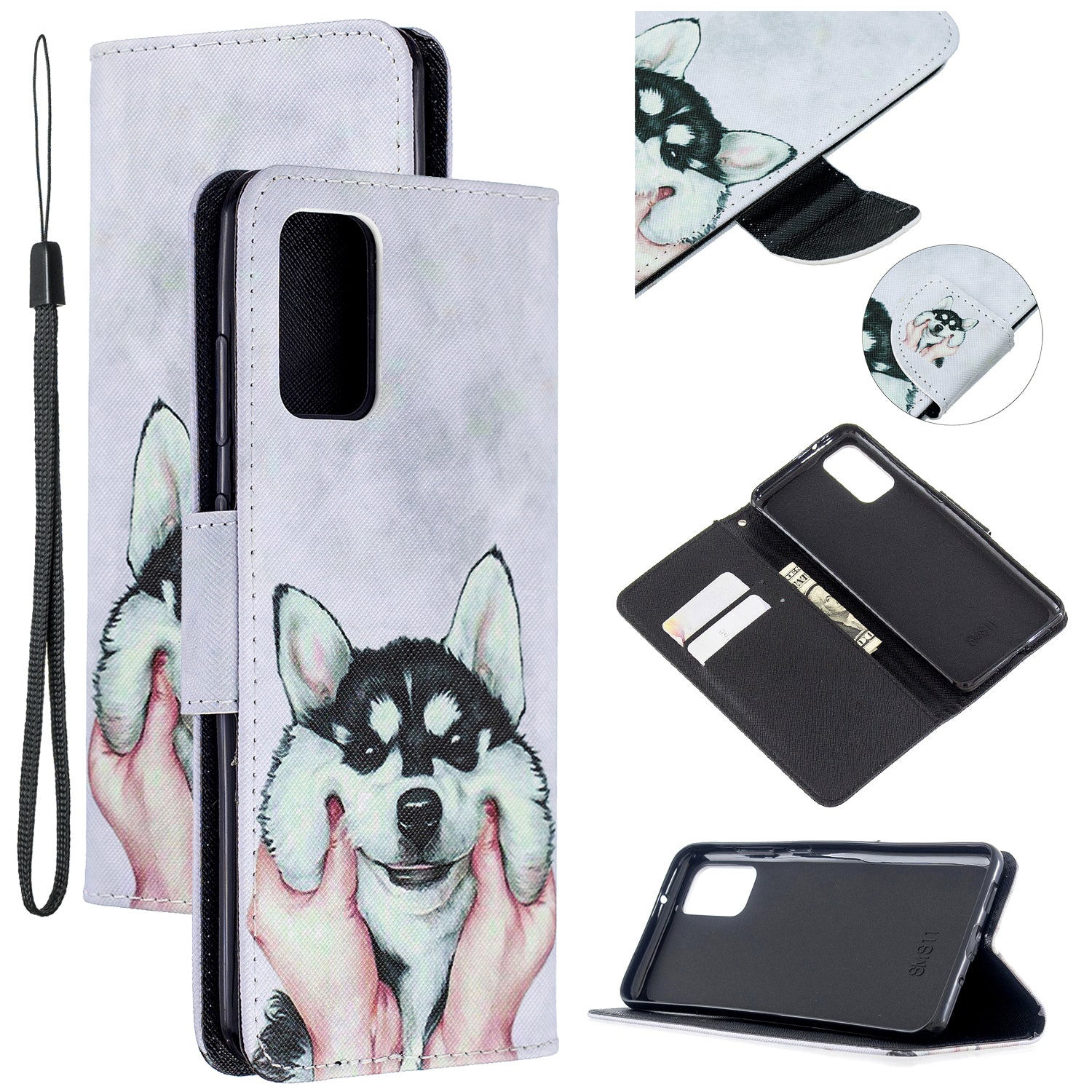 Cross Texture Pattern Printing Leather Wallet Phone Casing for Samsung Galaxy S20 Plus - Dog