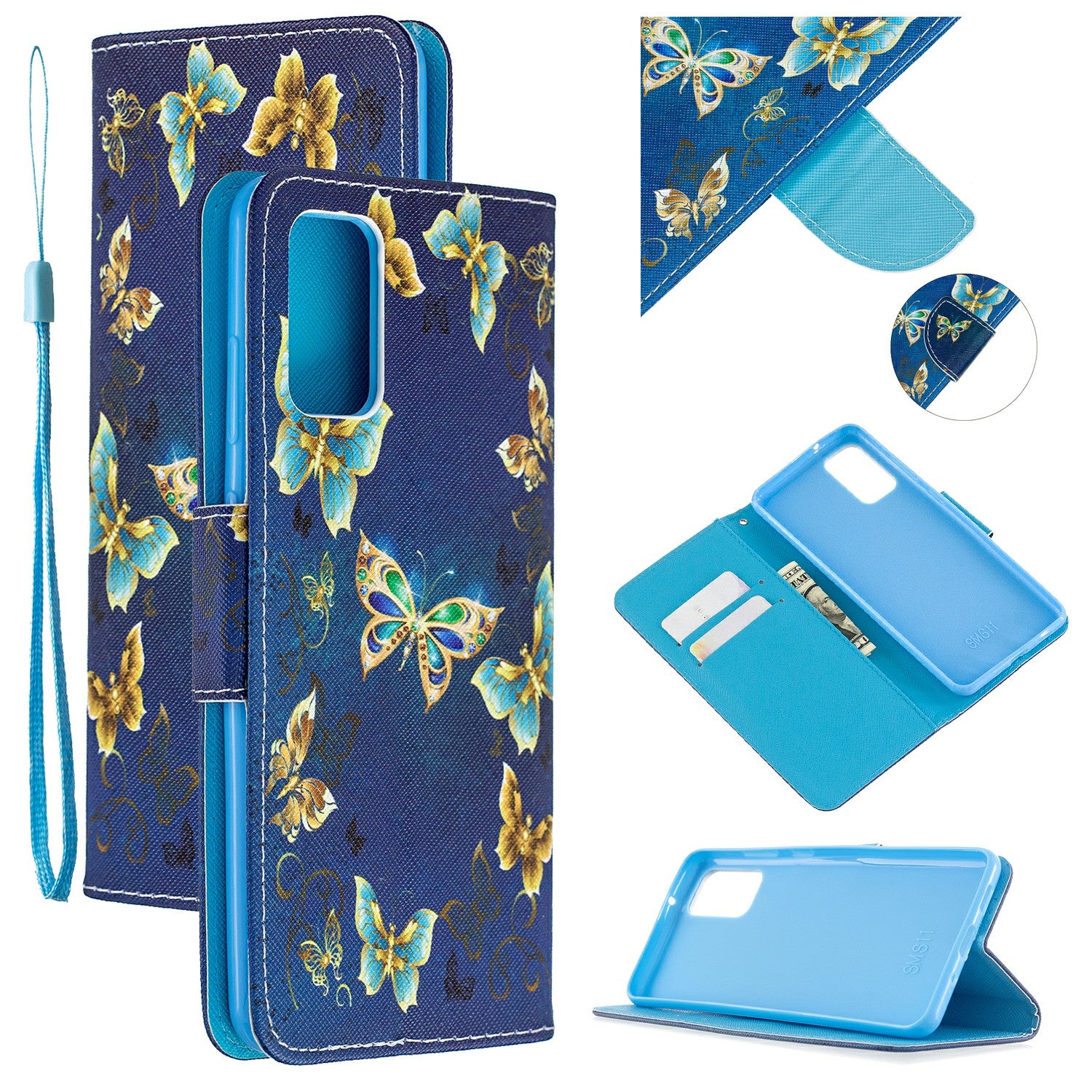 Cross Texture Pattern Printing Leather Wallet Phone Casing for Samsung Galaxy S20 Plus - Butterflies