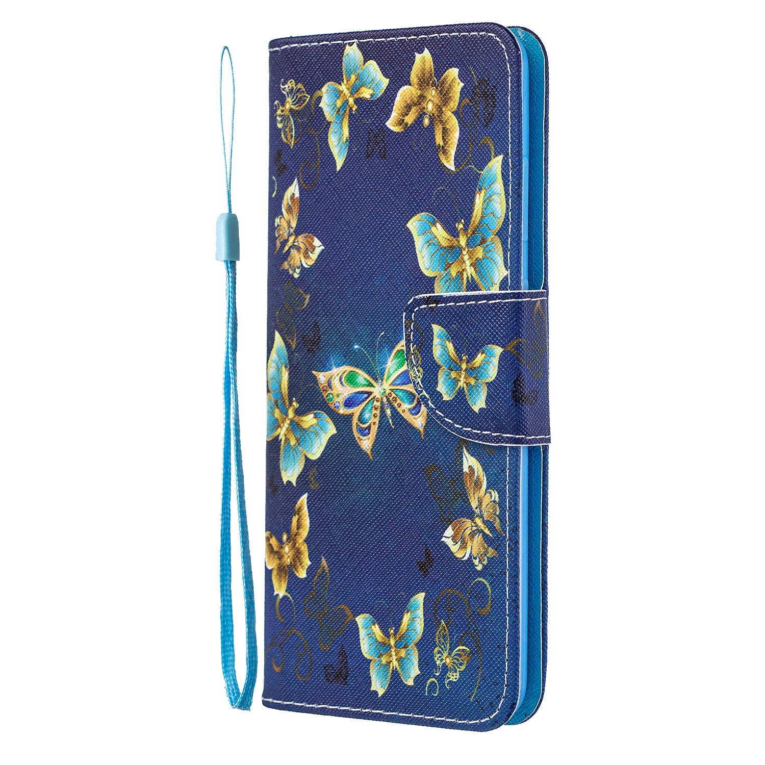 Cross Texture Pattern Printing Leather Wallet Phone Casing for Samsung Galaxy S20 Plus - Butterflies