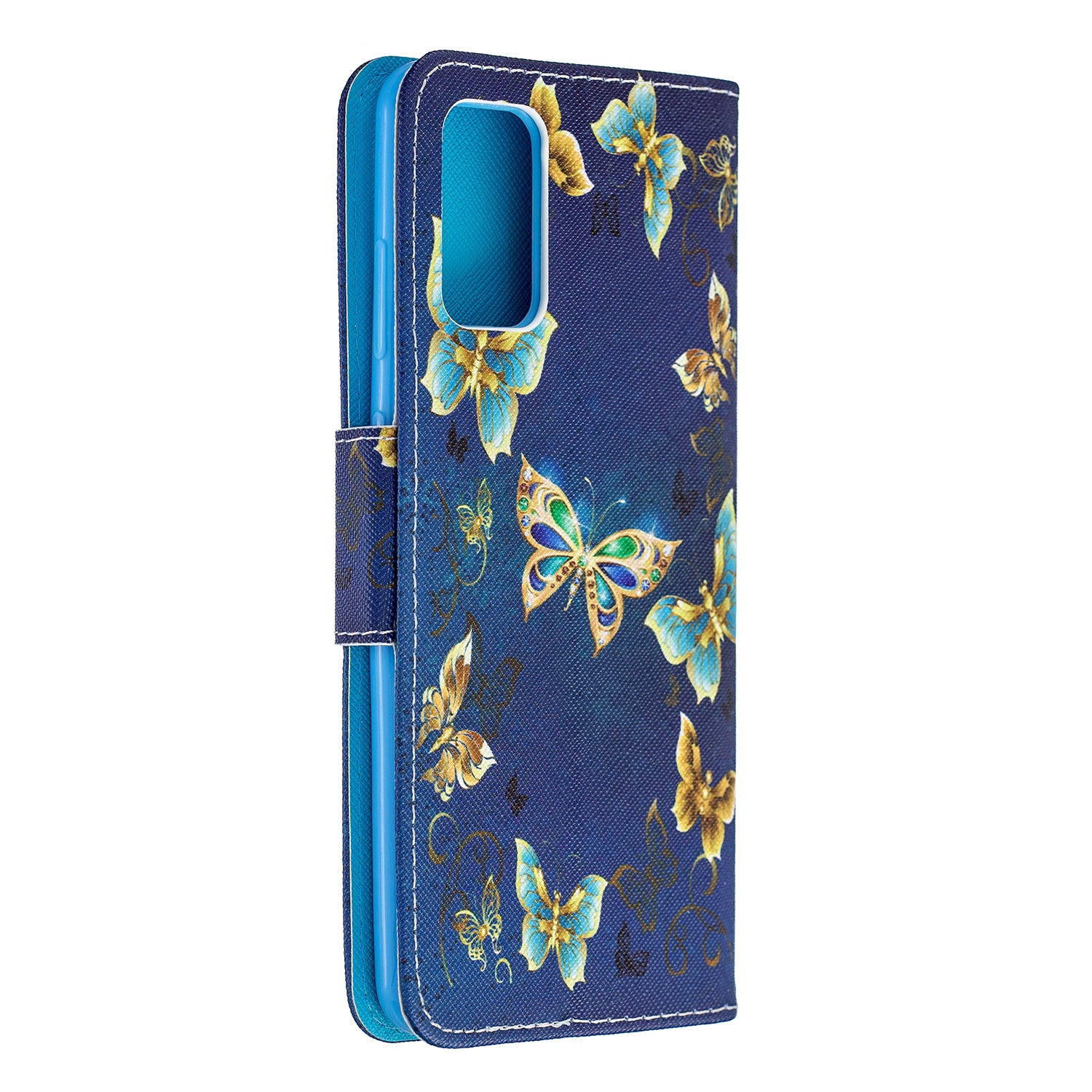 Cross Texture Pattern Printing Leather Wallet Phone Casing for Samsung Galaxy S20 Plus - Butterflies