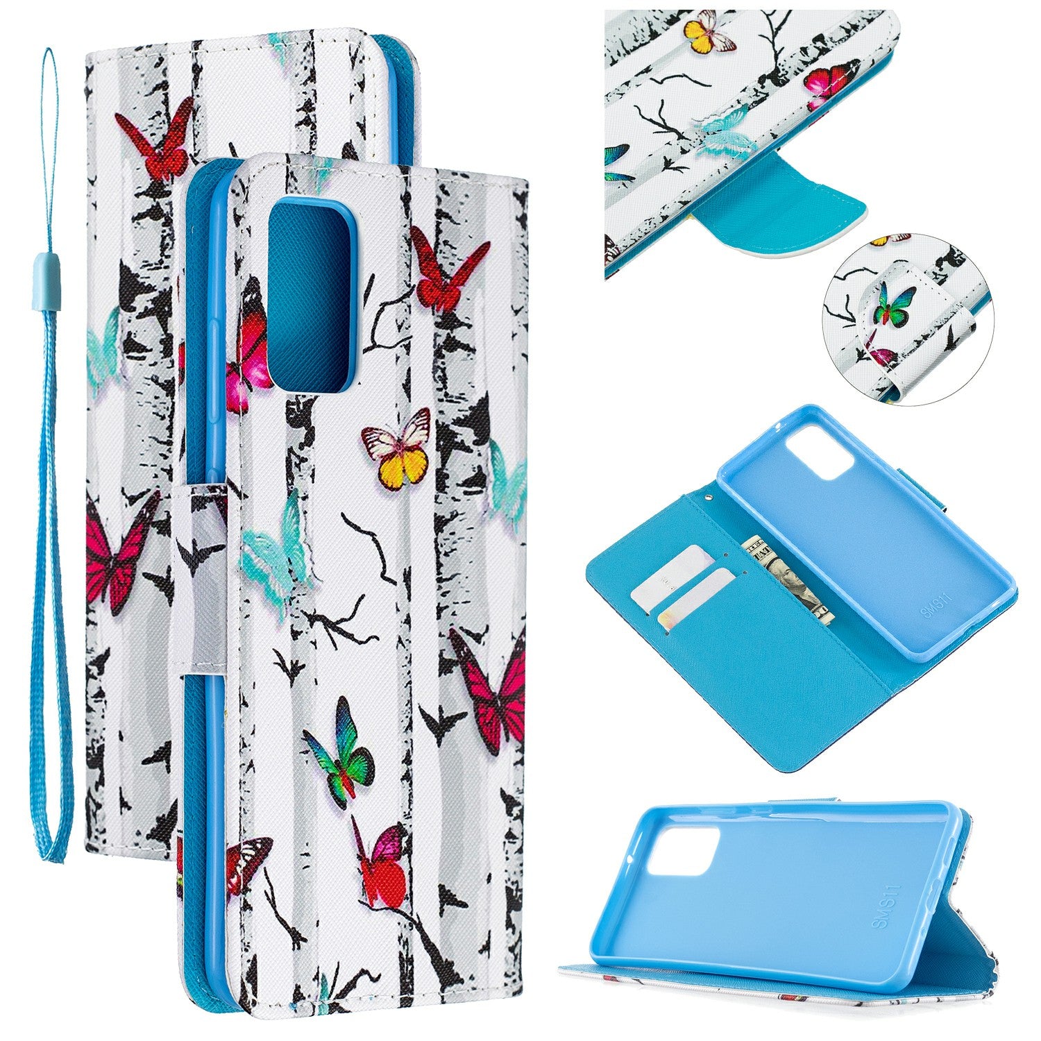 Cross Texture Pattern Printing Leather Wallet Phone Casing for Samsung Galaxy S20 Plus - Colorful Butterflies