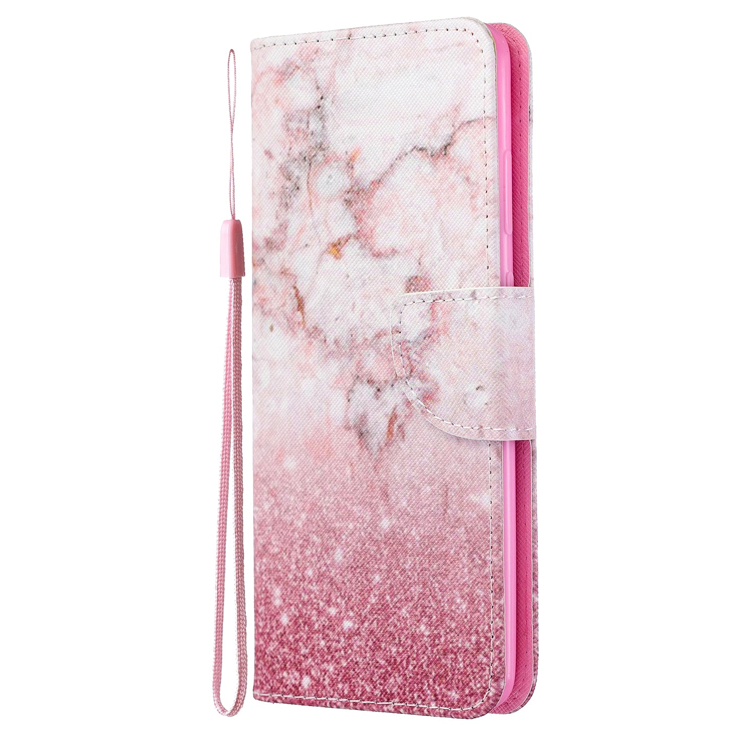 Cross Texture Pattern Printing Leather Wallet Phone Casing for Samsung Galaxy S20 Plus - Marble Pattern