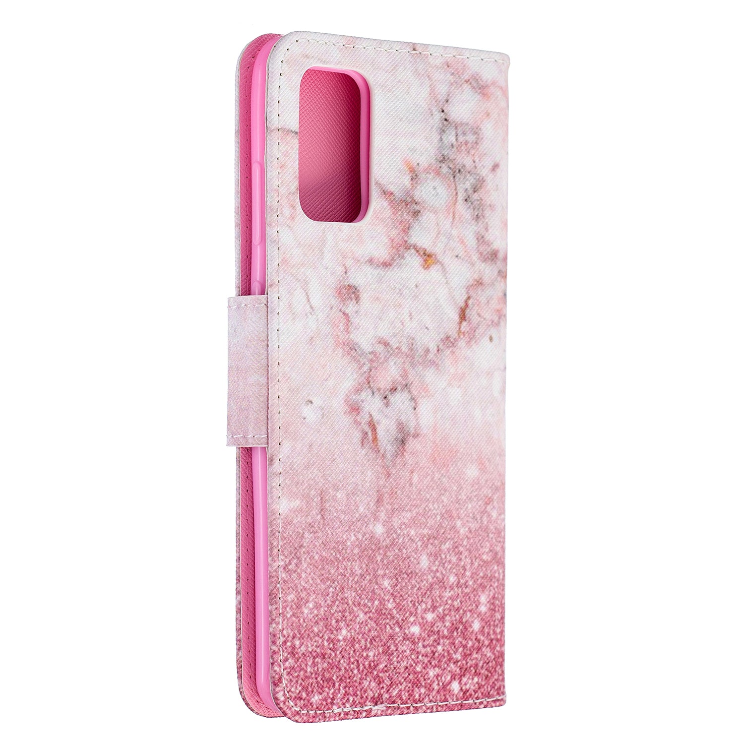 Cross Texture Pattern Printing Leather Wallet Phone Casing for Samsung Galaxy S20 Plus - Marble Pattern