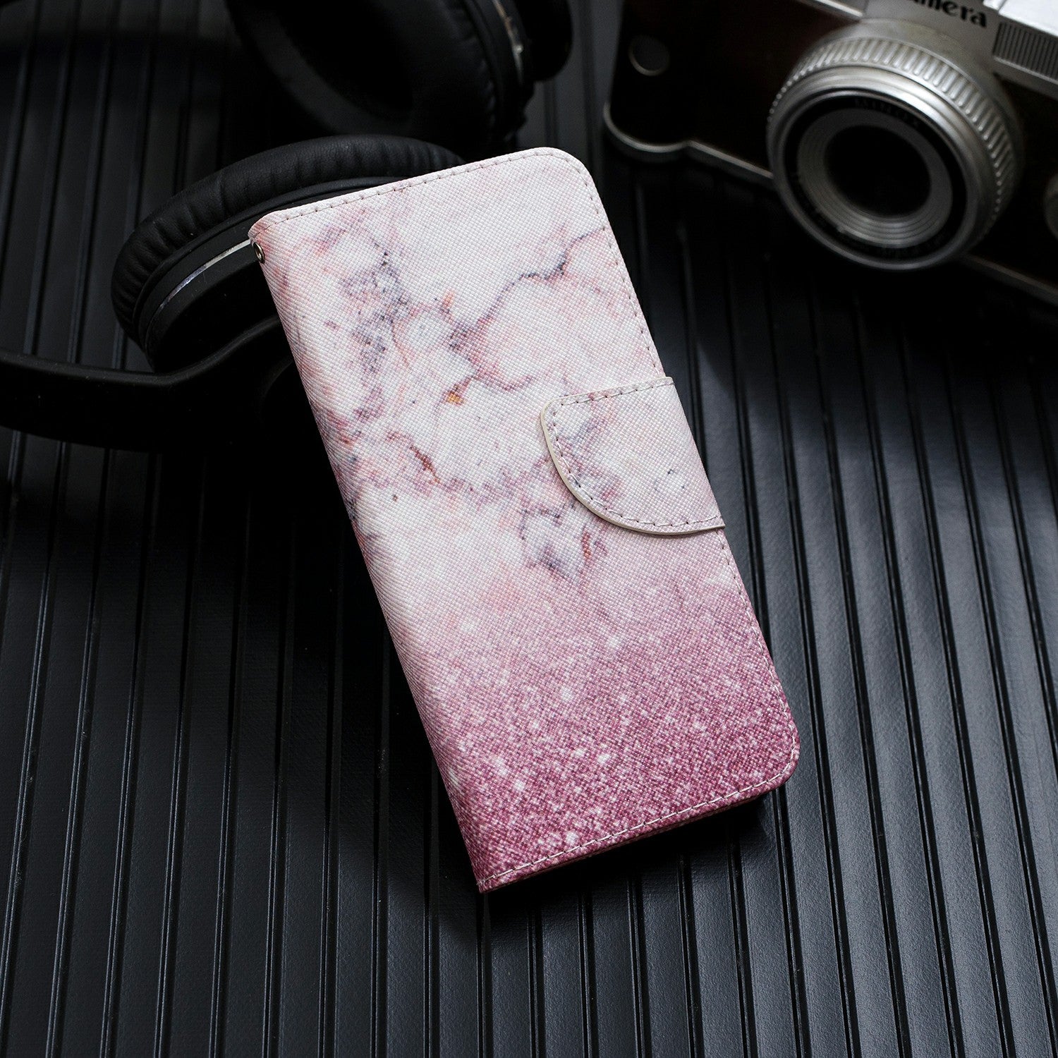 Cross Texture Pattern Printing Leather Wallet Phone Casing for Samsung Galaxy S20 Plus - Marble Pattern