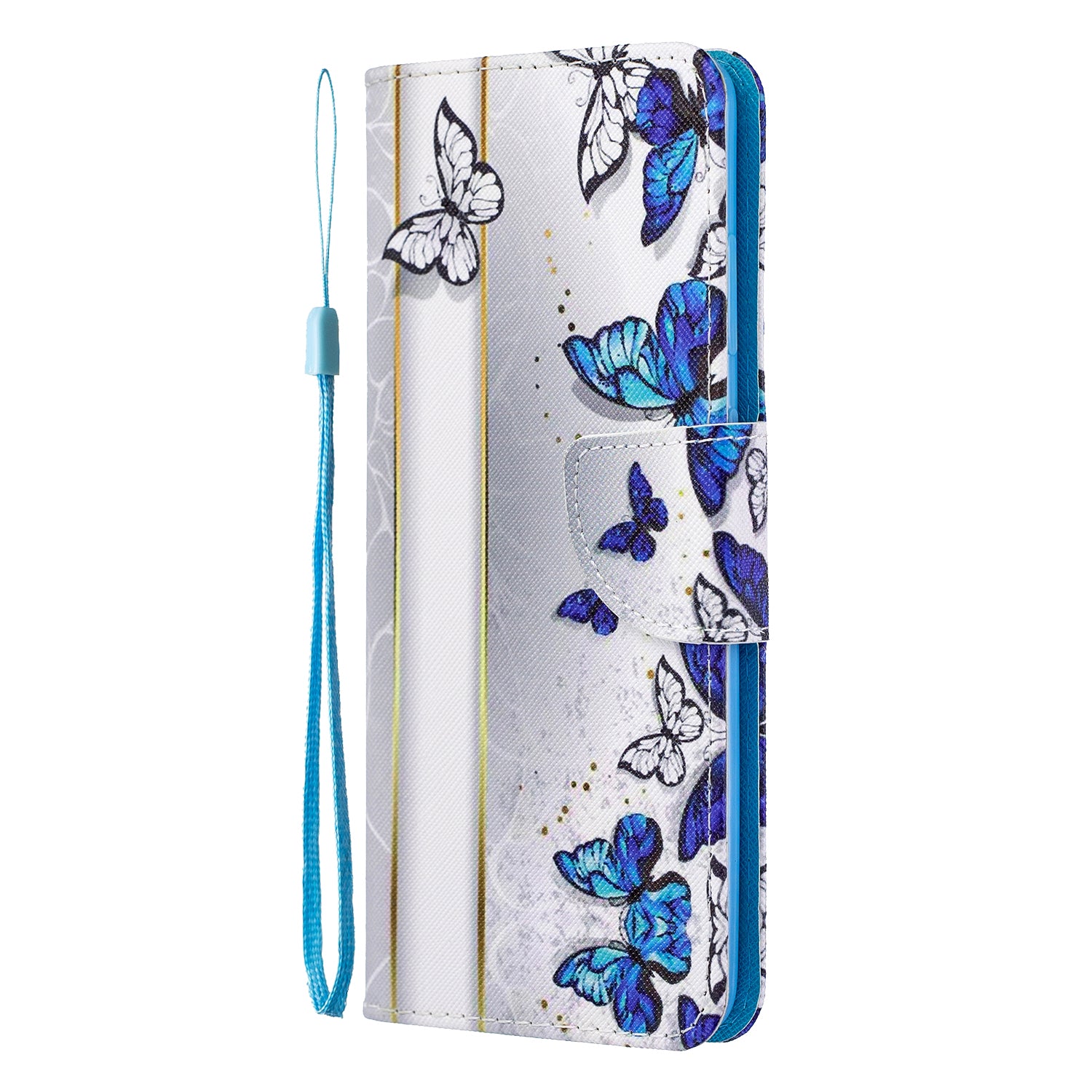 Cross Texture Pattern Printing Leather Wallet Phone Casing for Samsung Galaxy S20 Plus - Blue Butterflies