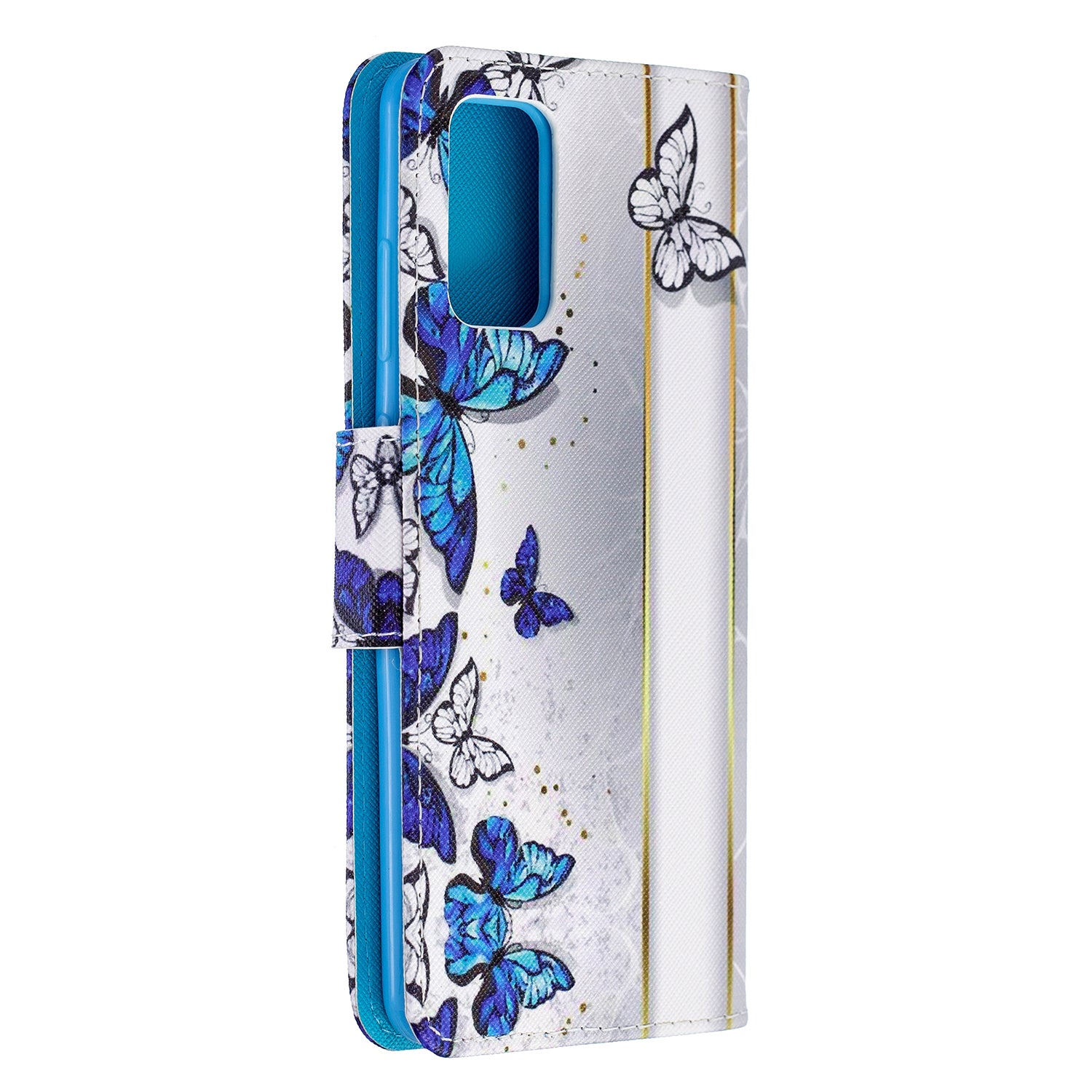 Cross Texture Pattern Printing Leather Wallet Phone Casing for Samsung Galaxy S20 Plus - Blue Butterflies