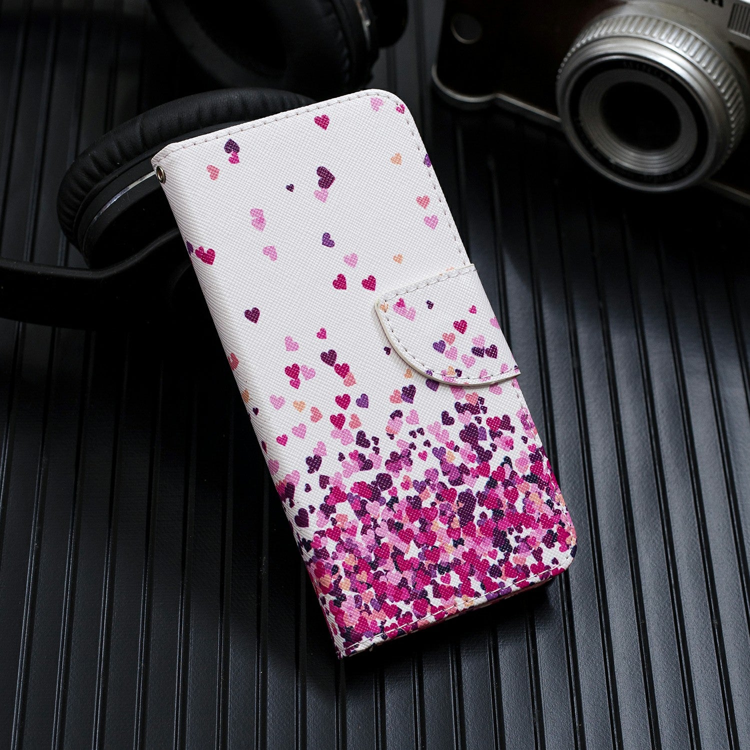 Cross Texture Pattern Printing Leather Wallet Phone Casing for Samsung Galaxy S20 Plus - Hearts