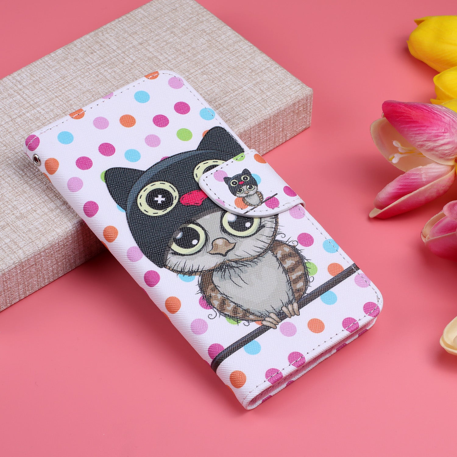 Cross Texture Pattern Printing Leather Wallet Phone Casing for Samsung Galaxy S20 Plus - Lovely Owl