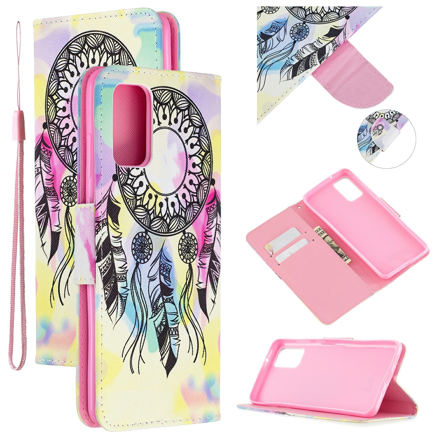 Cross Texture Pattern Printing Leather Wallet Phone Casing for Samsung Galaxy S20 Plus - Dream Catcher