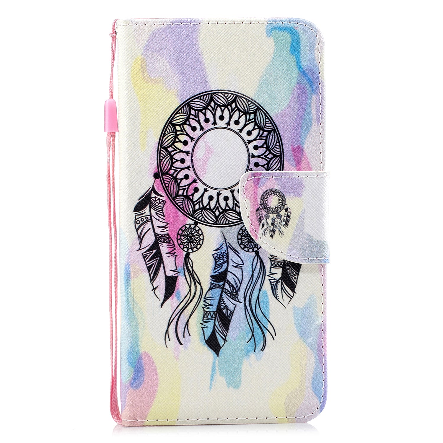 Cross Texture Pattern Printing Leather Wallet Phone Casing for Samsung Galaxy S20 Plus - Dream Catcher