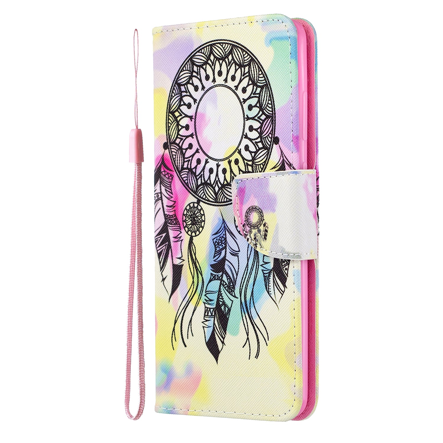 Cross Texture Pattern Printing Leather Wallet Phone Casing for Samsung Galaxy S20 Plus - Dream Catcher