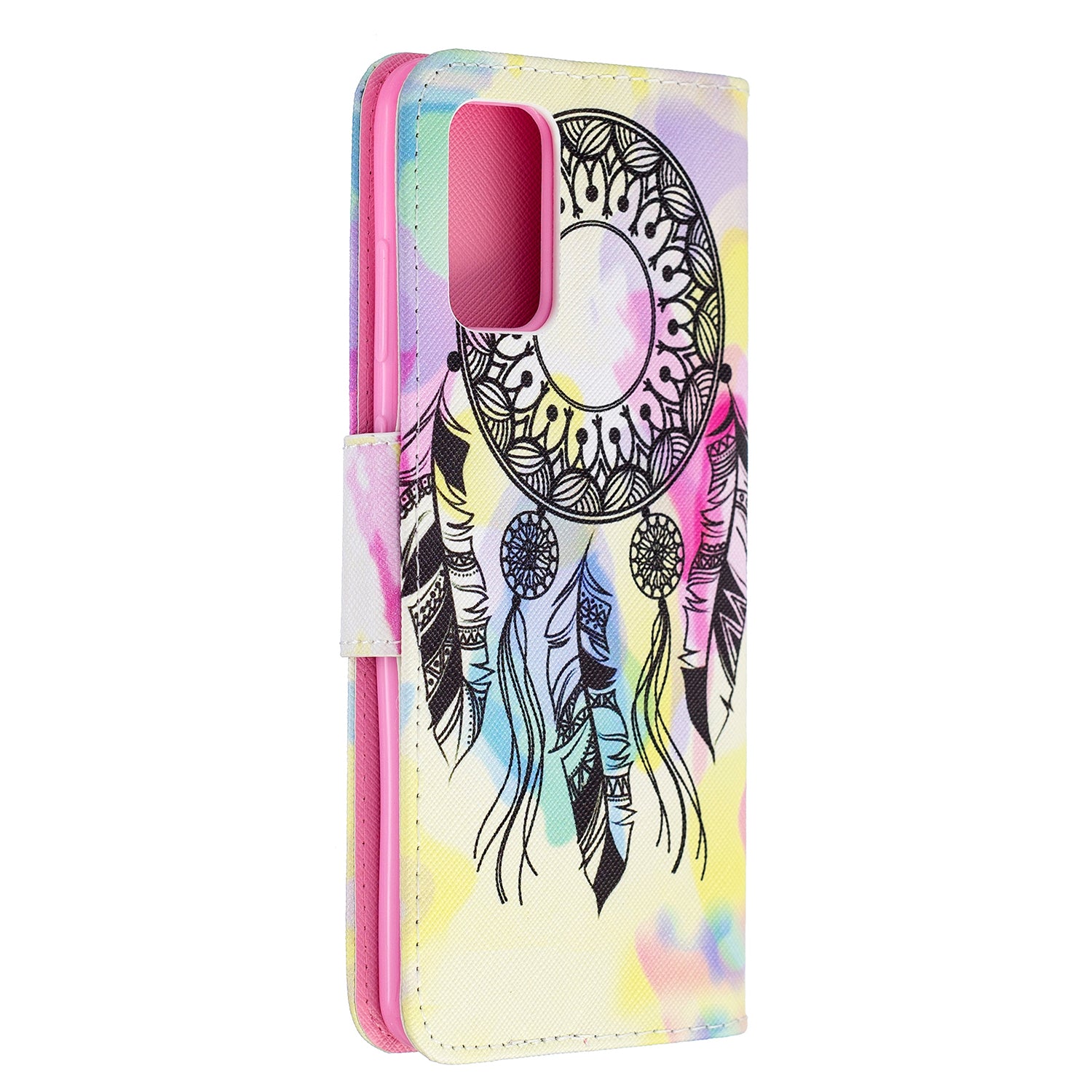 Cross Texture Pattern Printing Leather Wallet Phone Casing for Samsung Galaxy S20 Plus - Dream Catcher