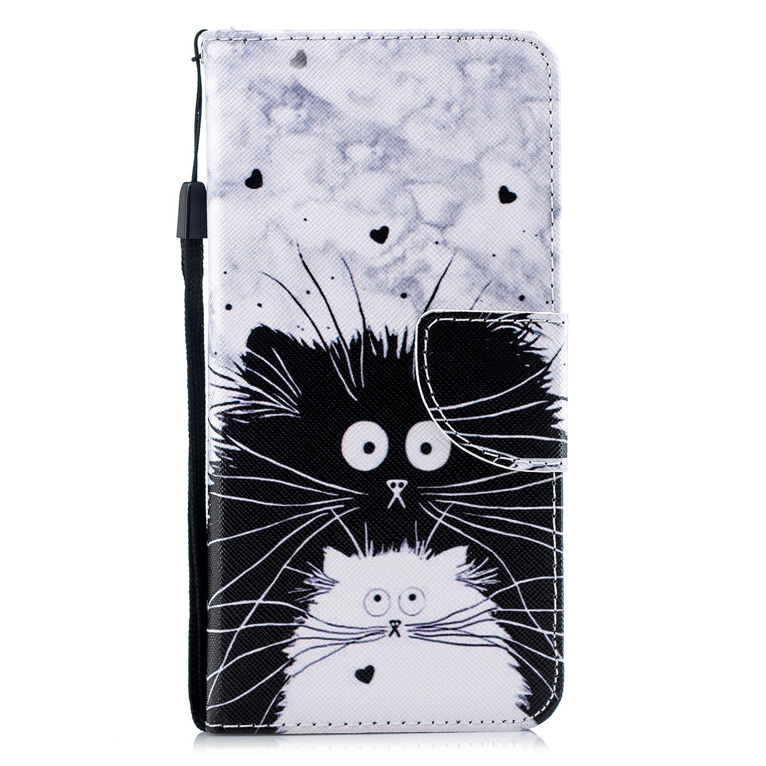 Cross Texture Pattern Printing Leather Wallet Phone Casing for Samsung Galaxy S20 Plus - Black and White Cats