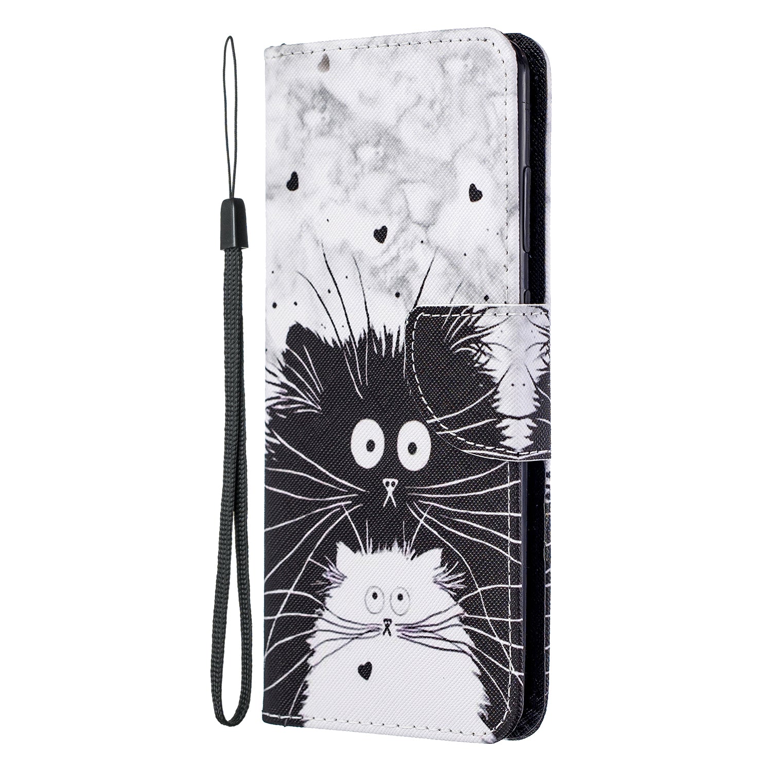 Cross Texture Pattern Printing Leather Wallet Phone Casing for Samsung Galaxy S20 Plus - Black and White Cats