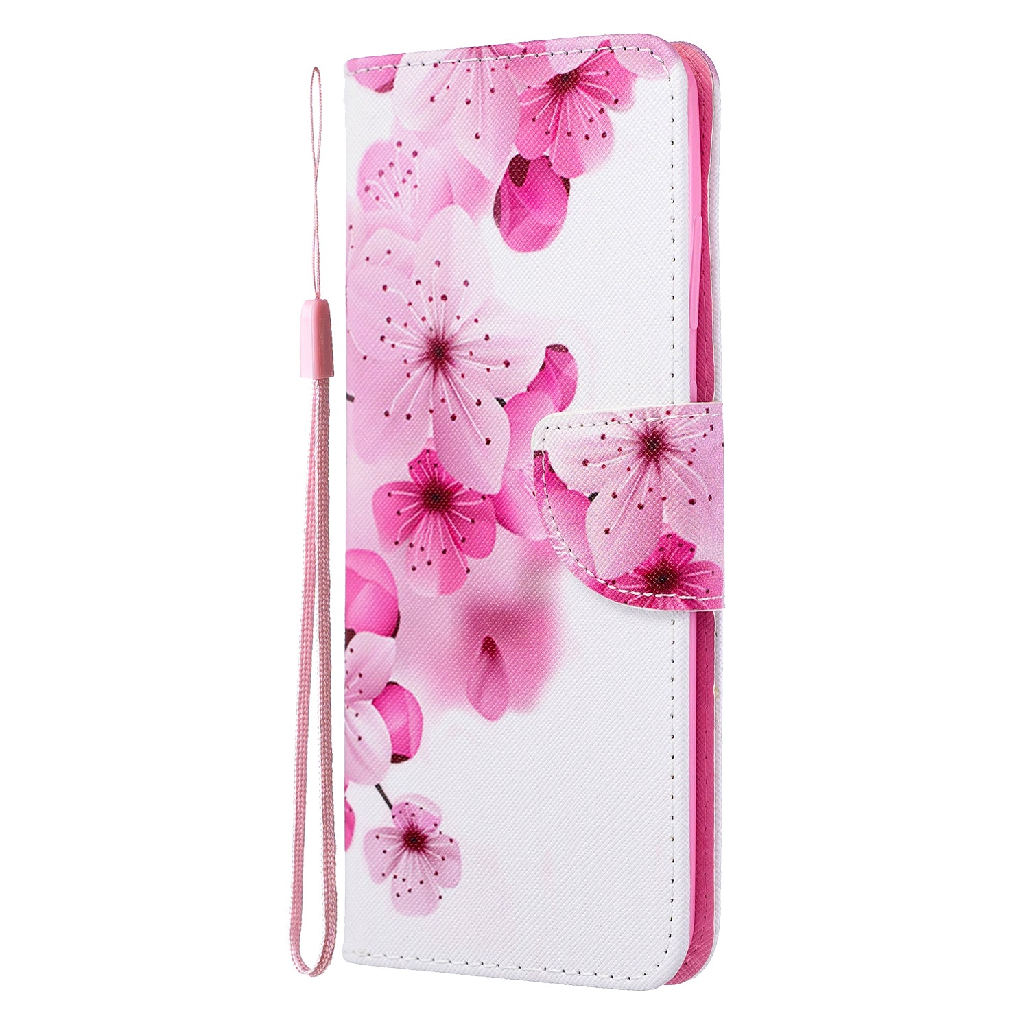 Cross Texture Pattern Printing Leather Wallet Phone Casing for Samsung Galaxy S20 Plus - Pink Flower