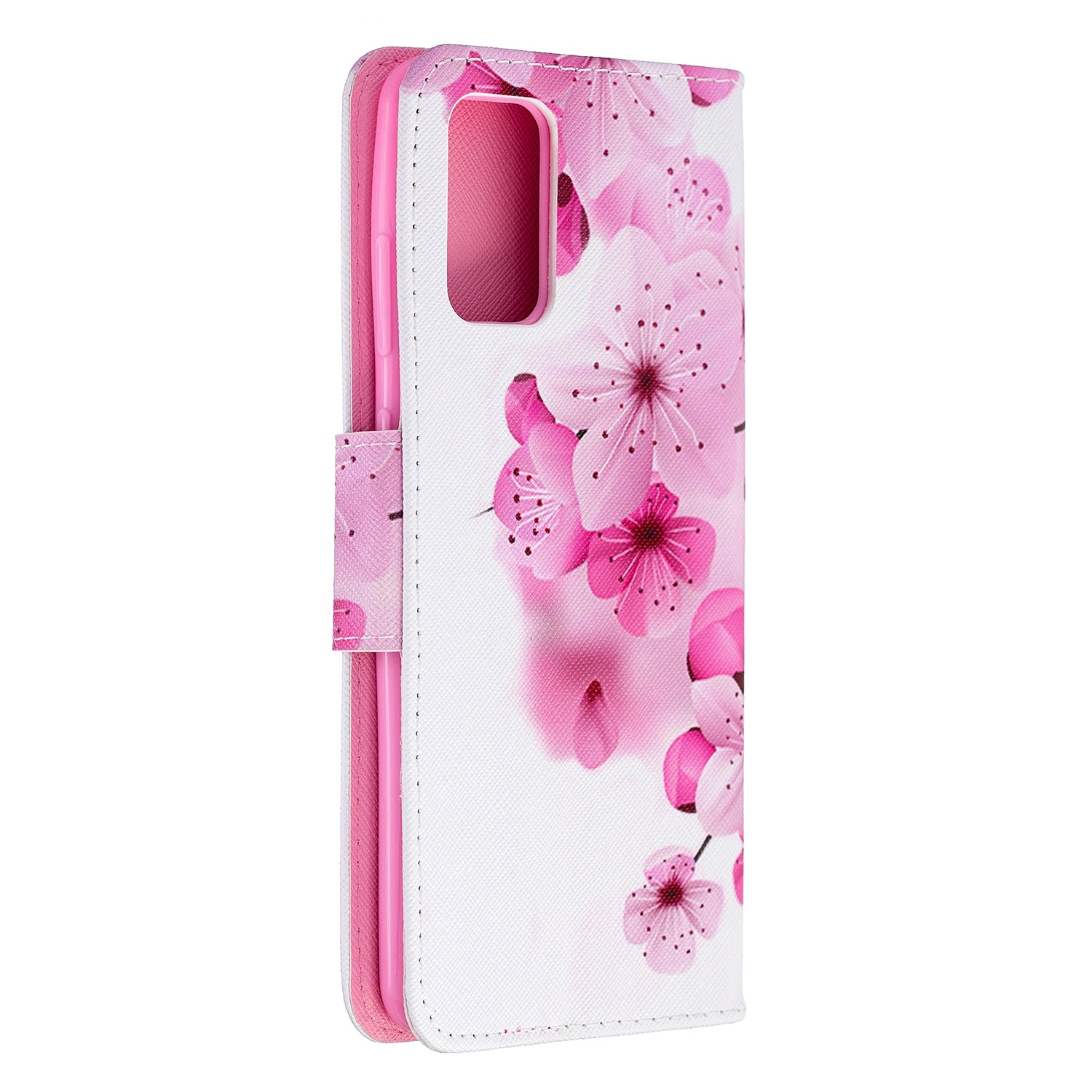 Cross Texture Pattern Printing Leather Wallet Phone Casing for Samsung Galaxy S20 Plus - Pink Flower