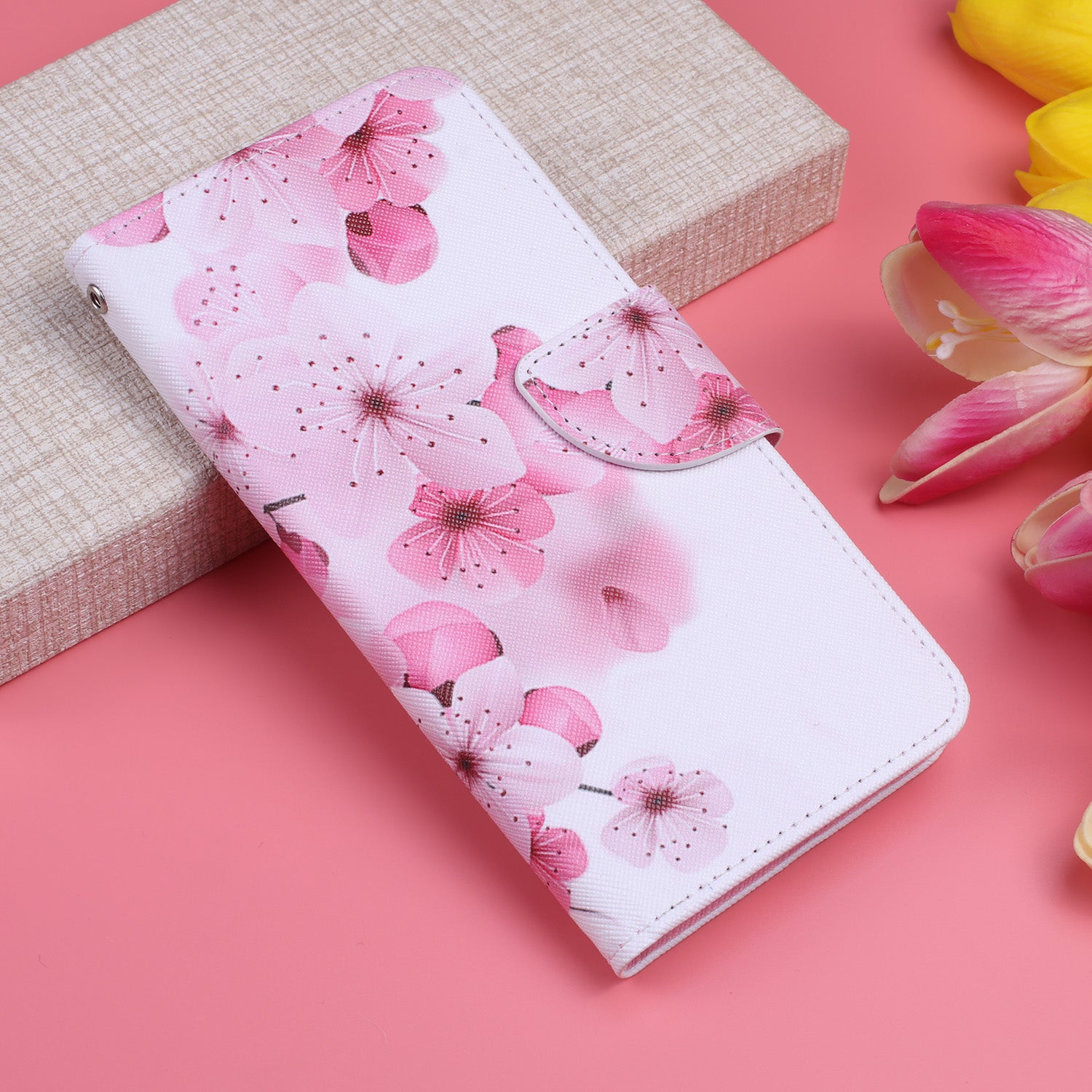 Cross Texture Pattern Printing Leather Wallet Phone Casing for Samsung Galaxy S20 Plus - Pink Flower