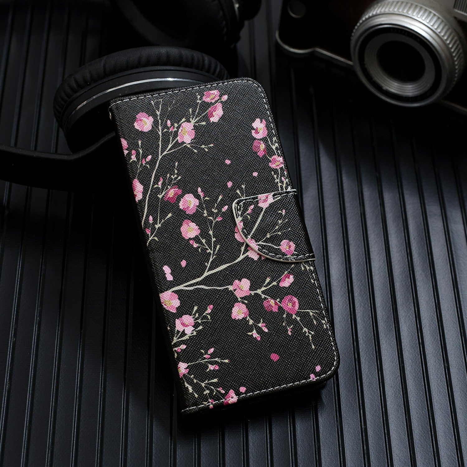 Cross Texture Pattern Printing Leather Wallet Phone Casing for Samsung Galaxy S20 Plus - Red Flower