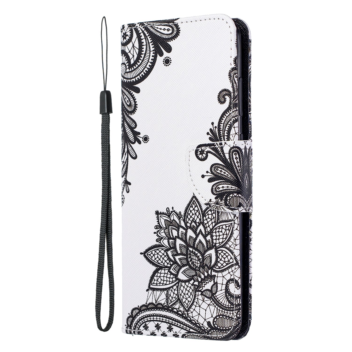 Cross Texture Pattern Printing Leather Wallet Phone Casing for Samsung Galaxy S20 Plus - Lace Flower