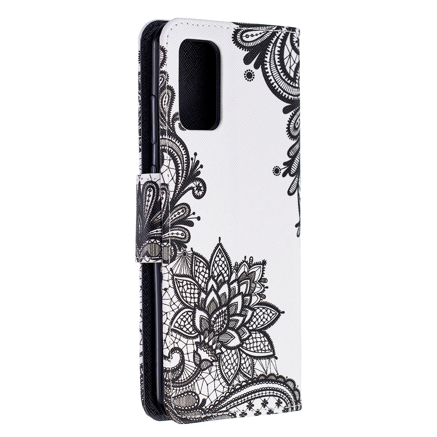 Cross Texture Pattern Printing Leather Wallet Phone Casing for Samsung Galaxy S20 Plus - Lace Flower