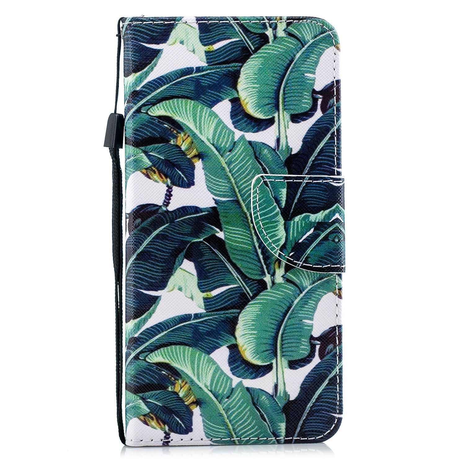 Cross Texture Pattern Printing Leather Wallet Phone Casing for Samsung Galaxy S20 Plus - Leaves