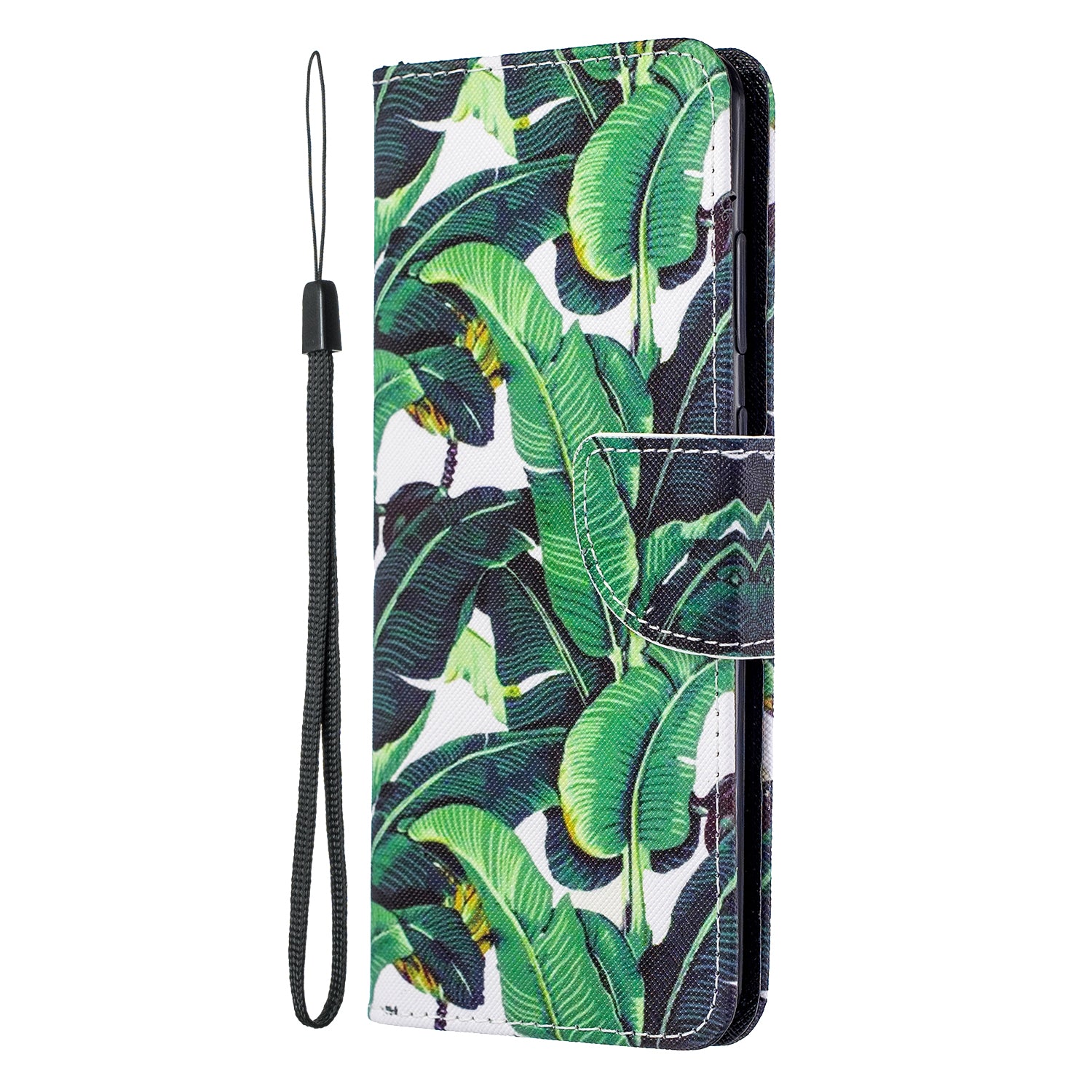 Cross Texture Pattern Printing Leather Wallet Phone Casing for Samsung Galaxy S20 Plus - Leaves