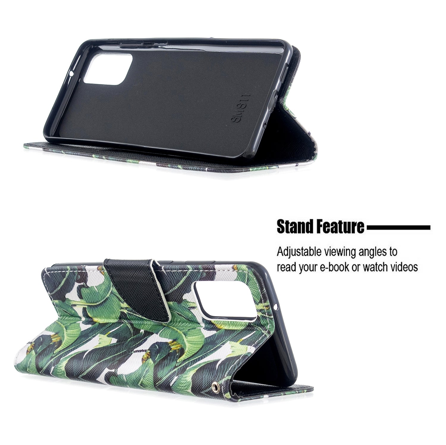 Cross Texture Pattern Printing Leather Wallet Phone Casing for Samsung Galaxy S20 Plus - Leaves