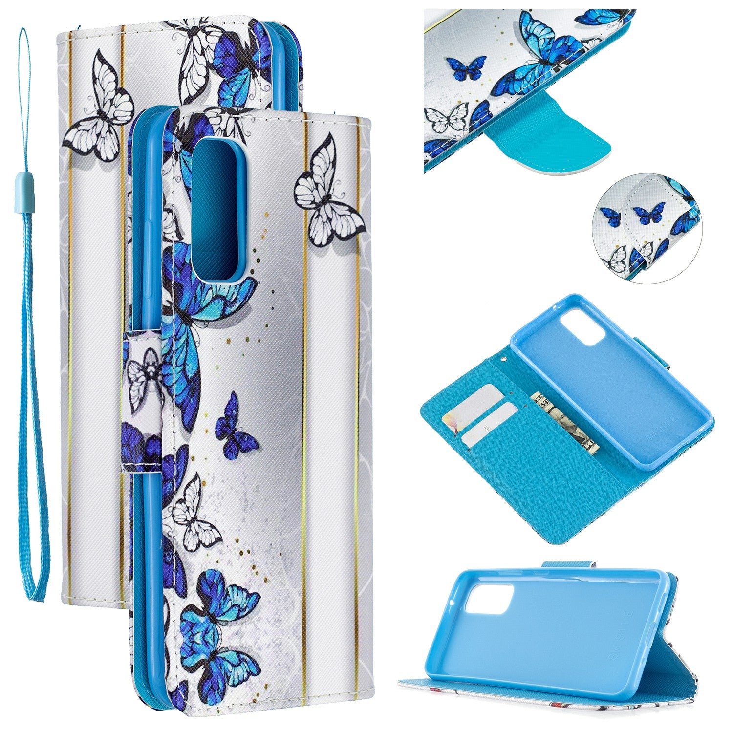 Pattern Printing Cross Texture Wallet Leather Stand Case for Samsung Galaxy S20 4G/S20 5G - Blue Butterfly