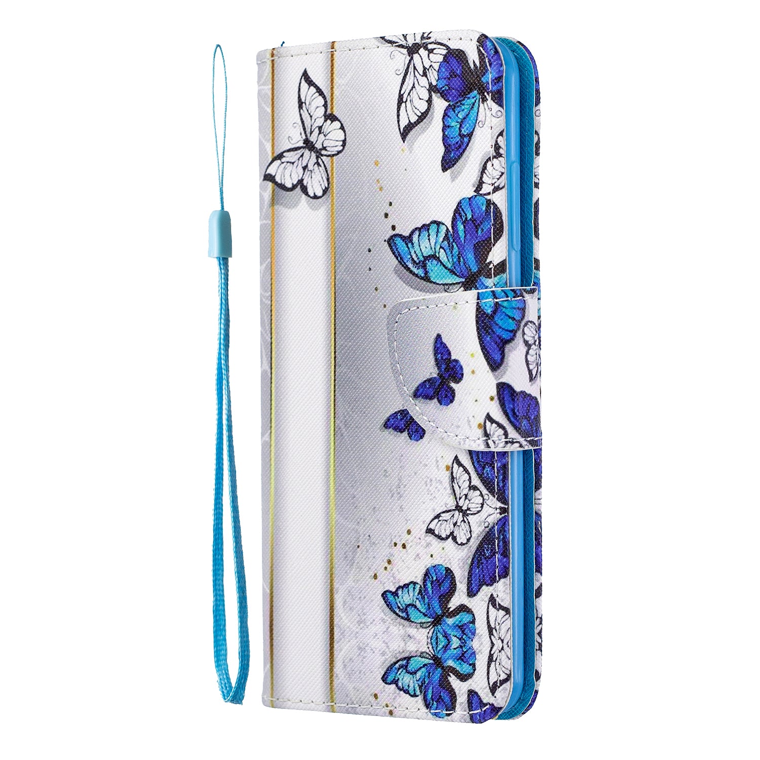 Pattern Printing Cross Texture Wallet Leather Stand Case for Samsung Galaxy S20 4G/S20 5G - Blue Butterfly