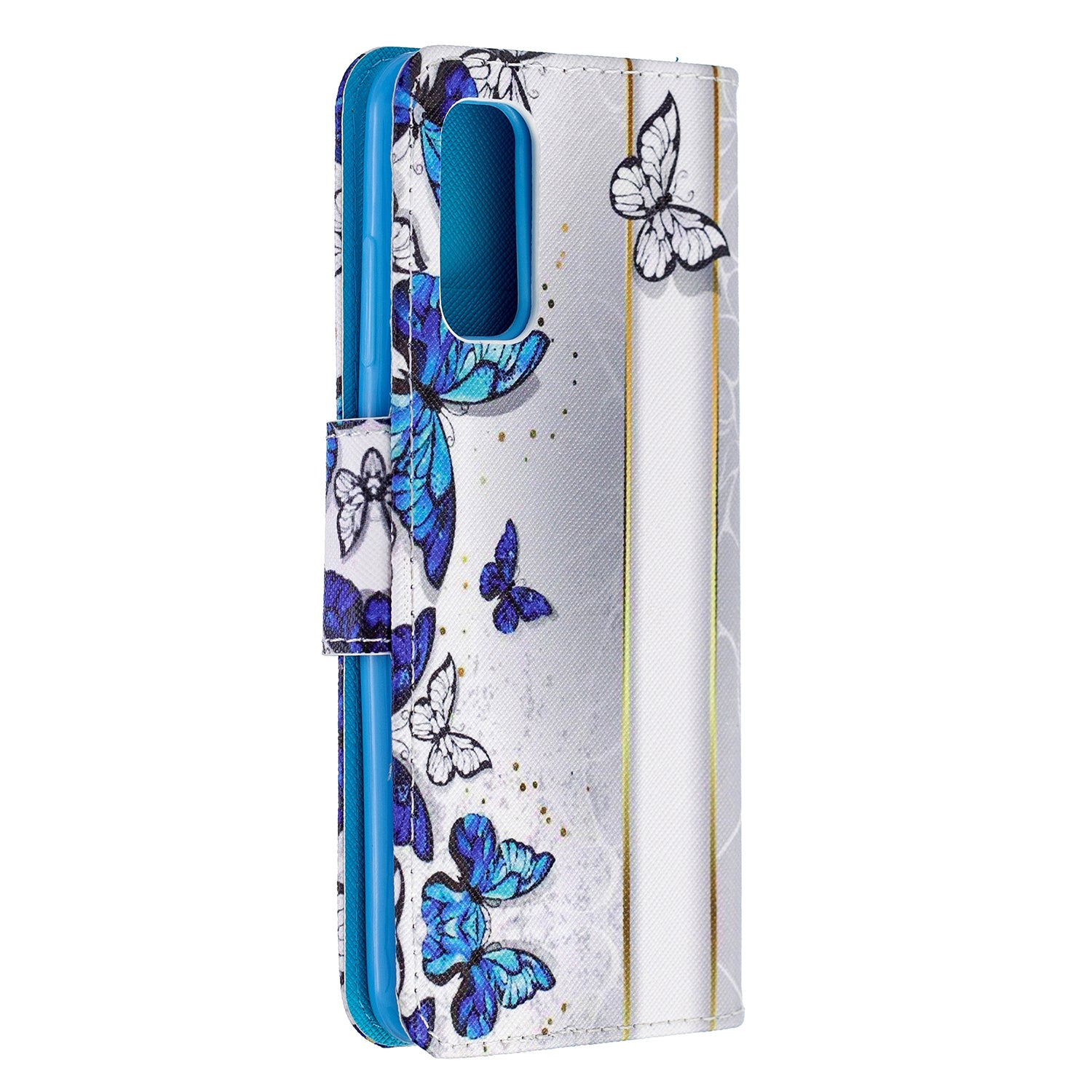 Pattern Printing Cross Texture Wallet Leather Stand Case for Samsung Galaxy S20 4G/S20 5G - Blue Butterfly