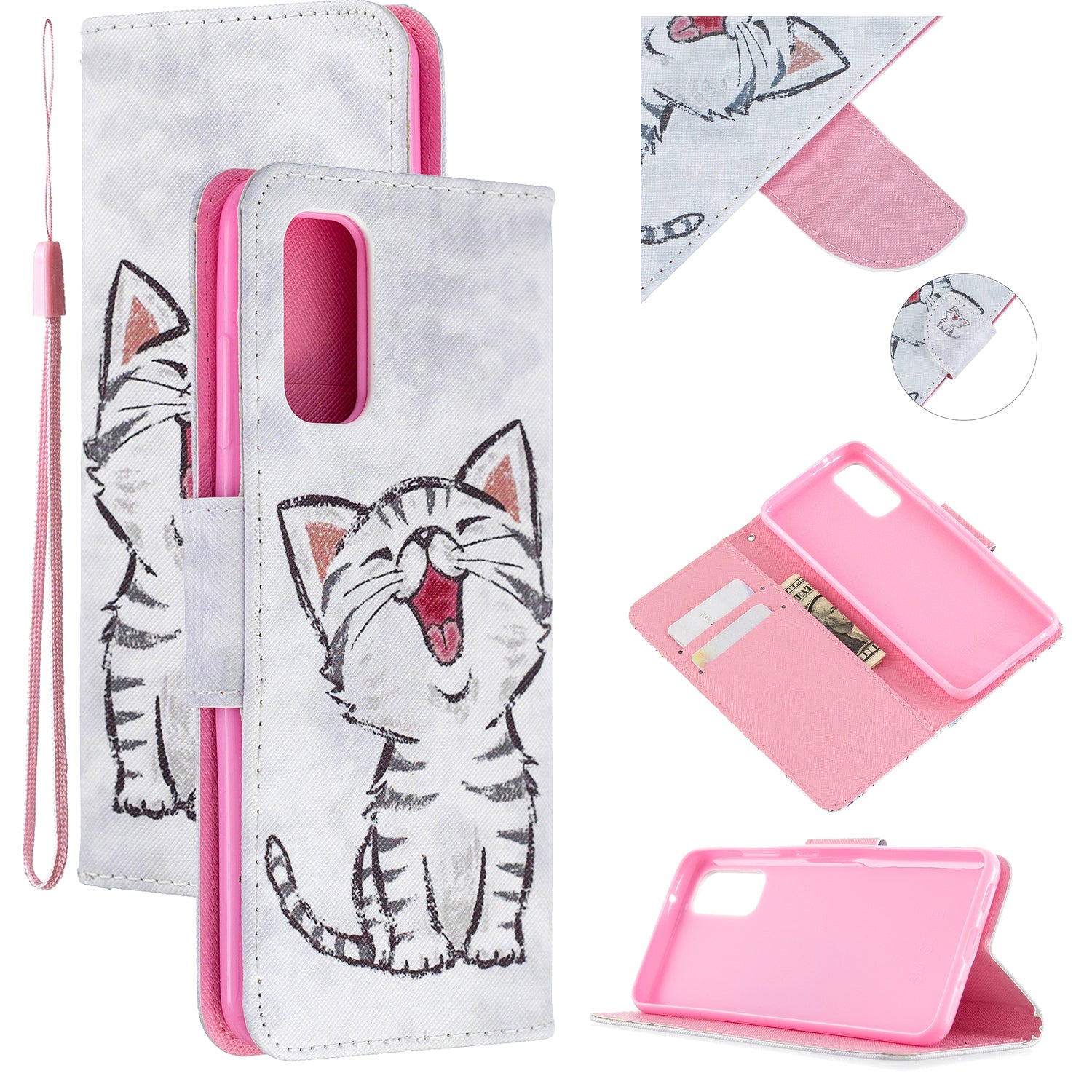 Pattern Printing Cross Texture Wallet Leather Stand Case for Samsung Galaxy S20 4G/S20 5G - Happy Cat