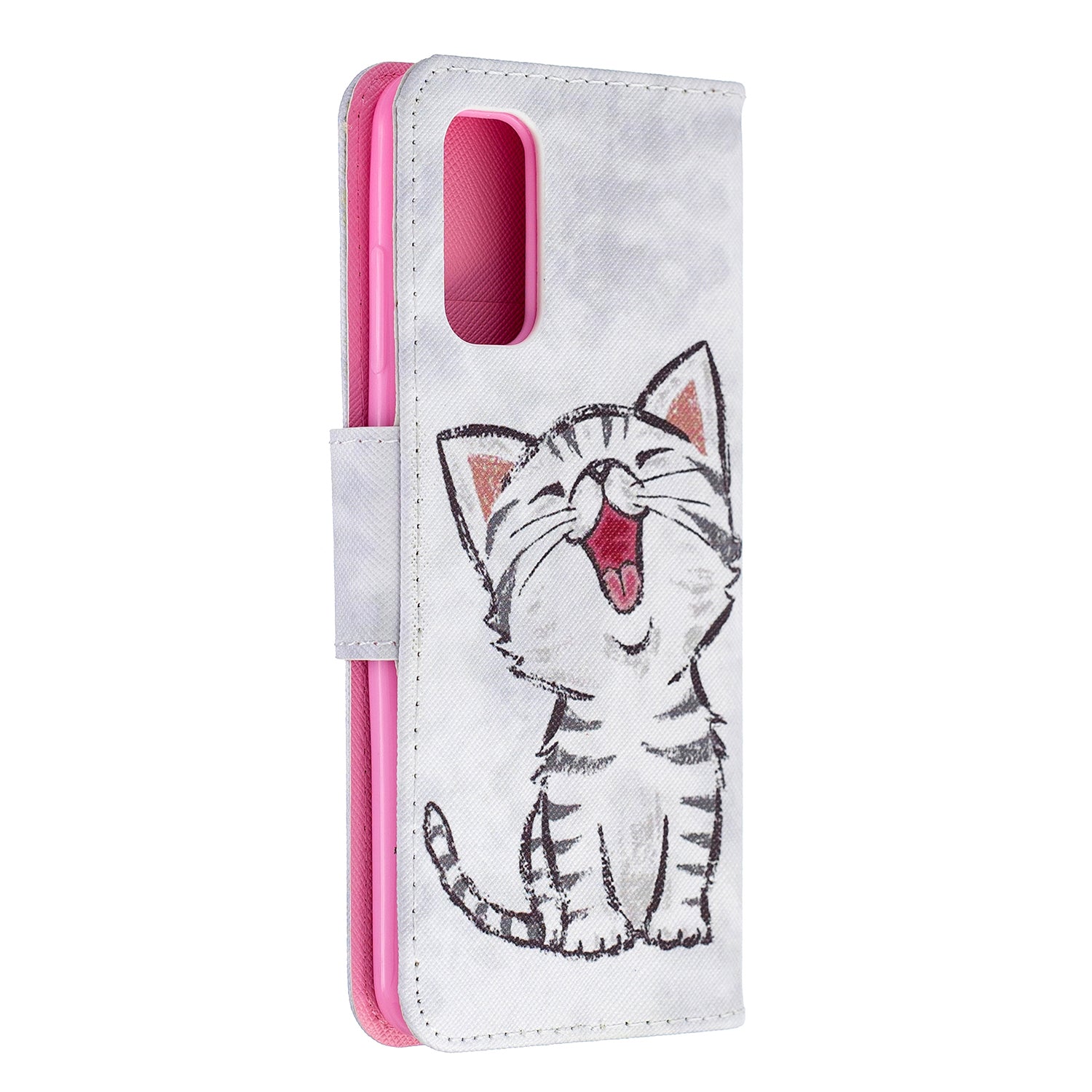 Pattern Printing Cross Texture Wallet Leather Stand Case for Samsung Galaxy S20 4G/S20 5G - Happy Cat