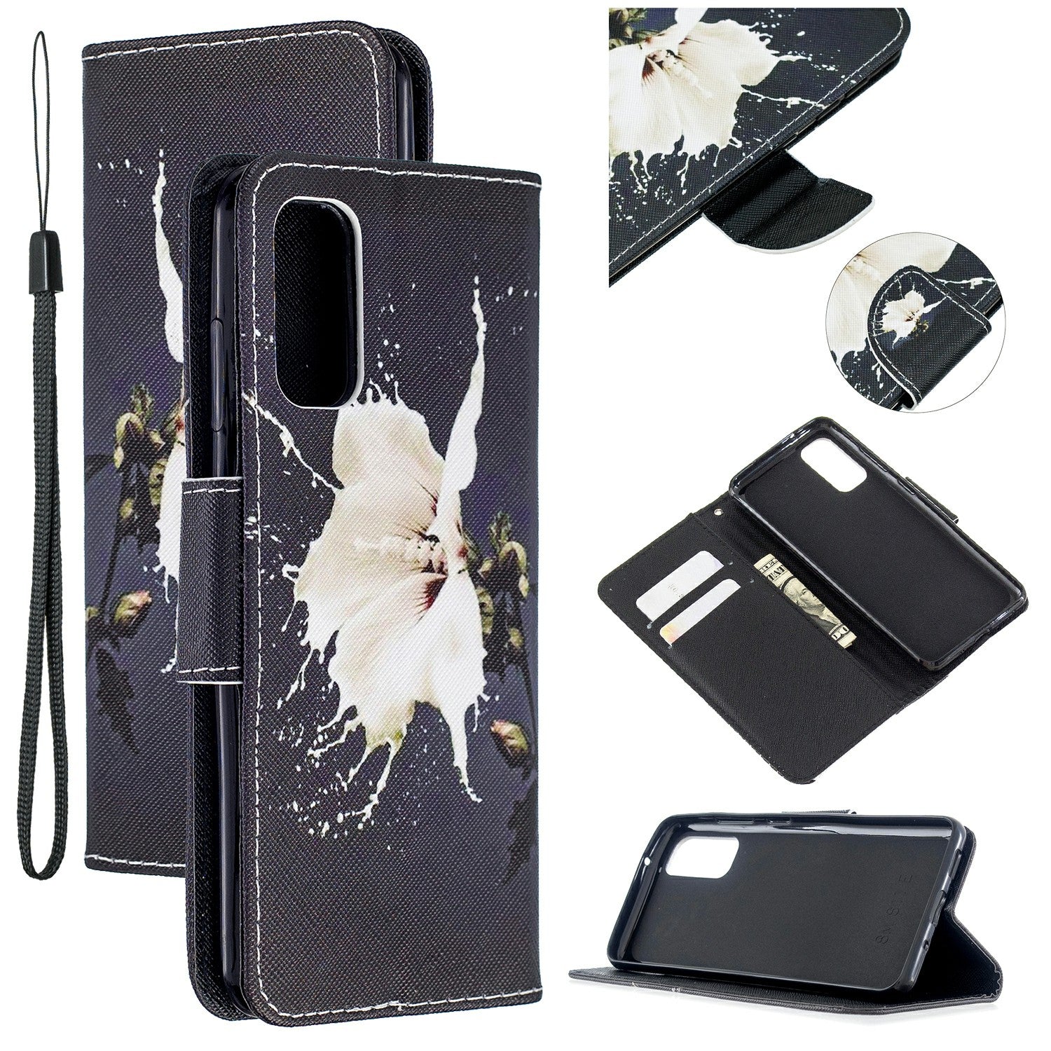 Pattern Printing Cross Texture Wallet Leather Stand Case for Samsung Galaxy S20 4G/S20 5G - White Flower