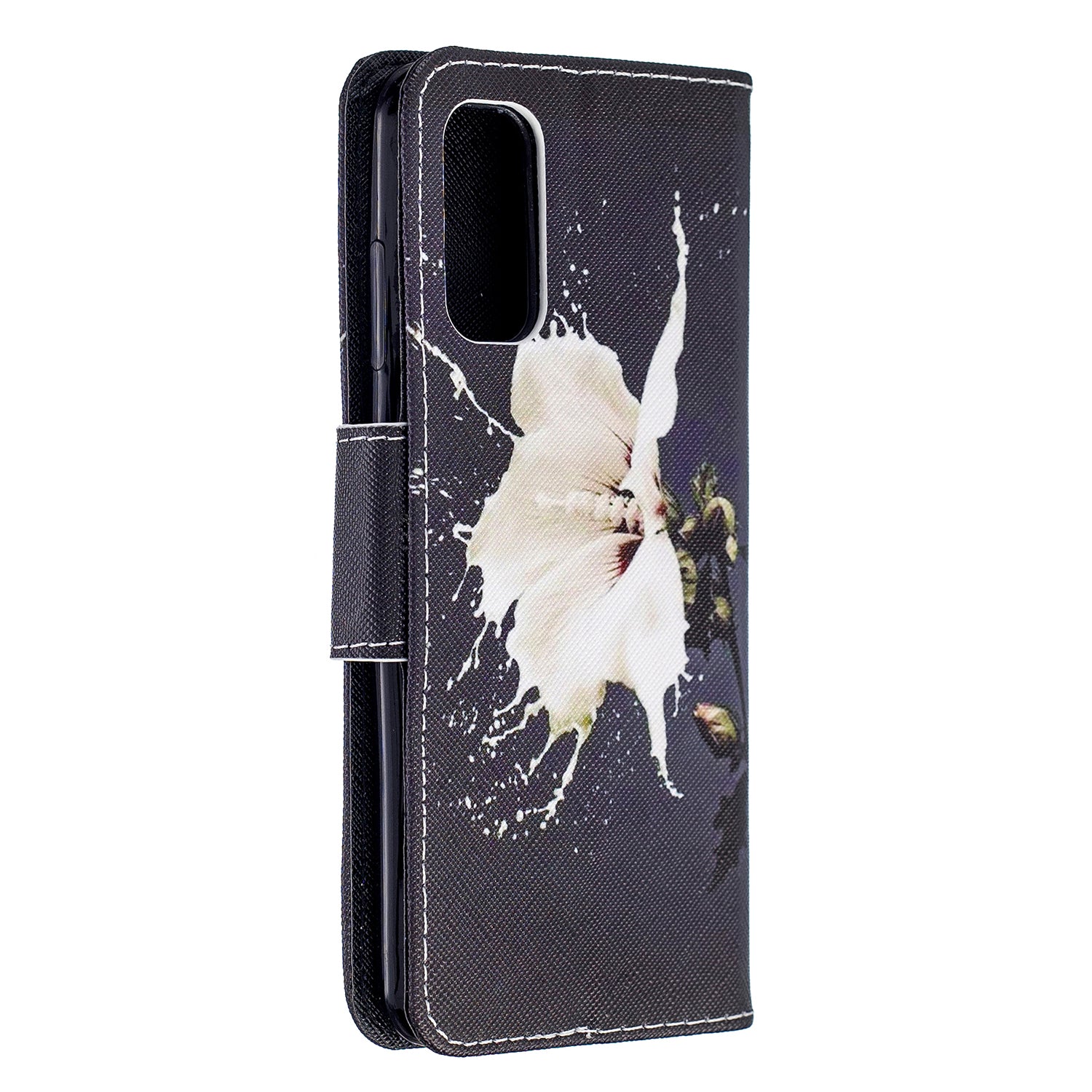 Pattern Printing Cross Texture Wallet Leather Stand Case for Samsung Galaxy S20 4G/S20 5G - White Flower