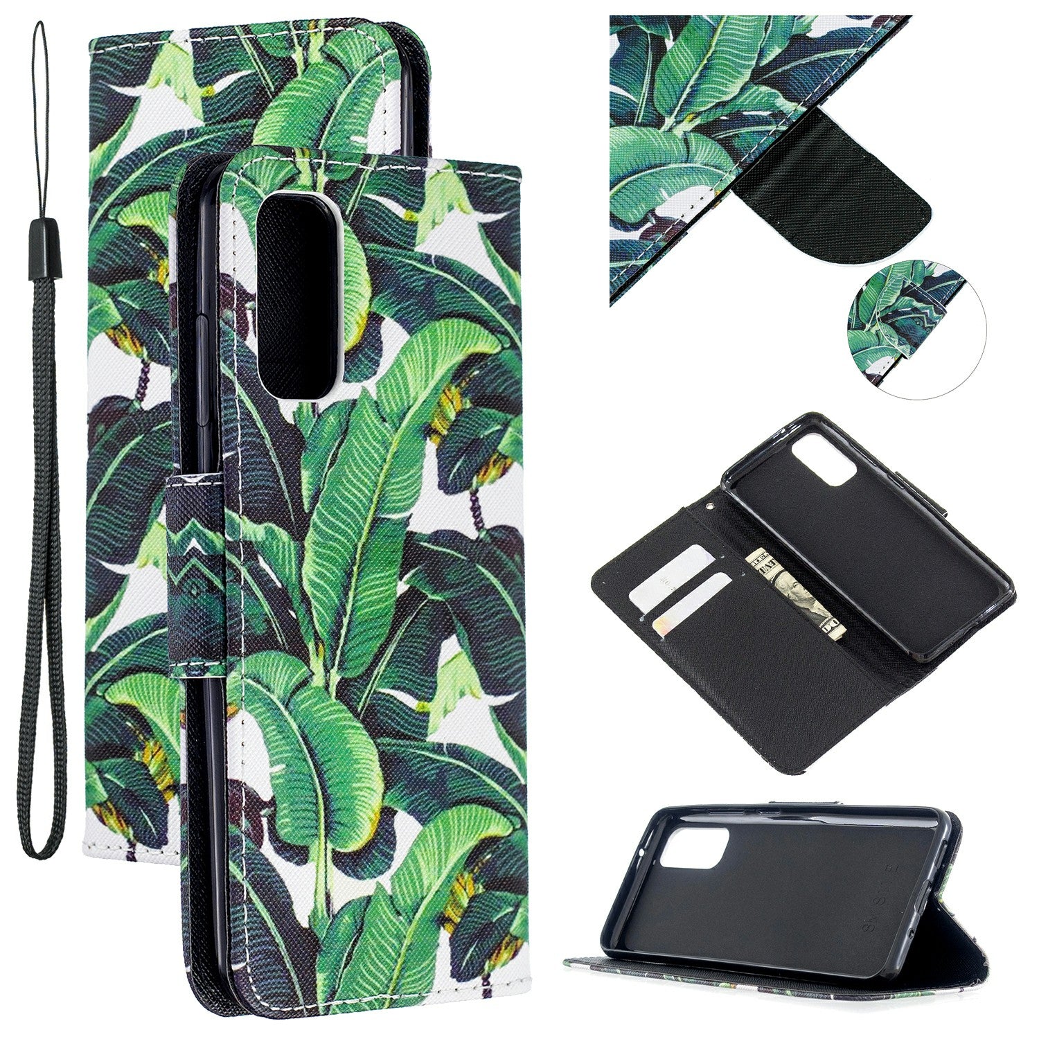 Pattern Printing Cross Texture Wallet Leather Stand Case for Samsung Galaxy S20 4G/S20 5G - Leaf Pattern