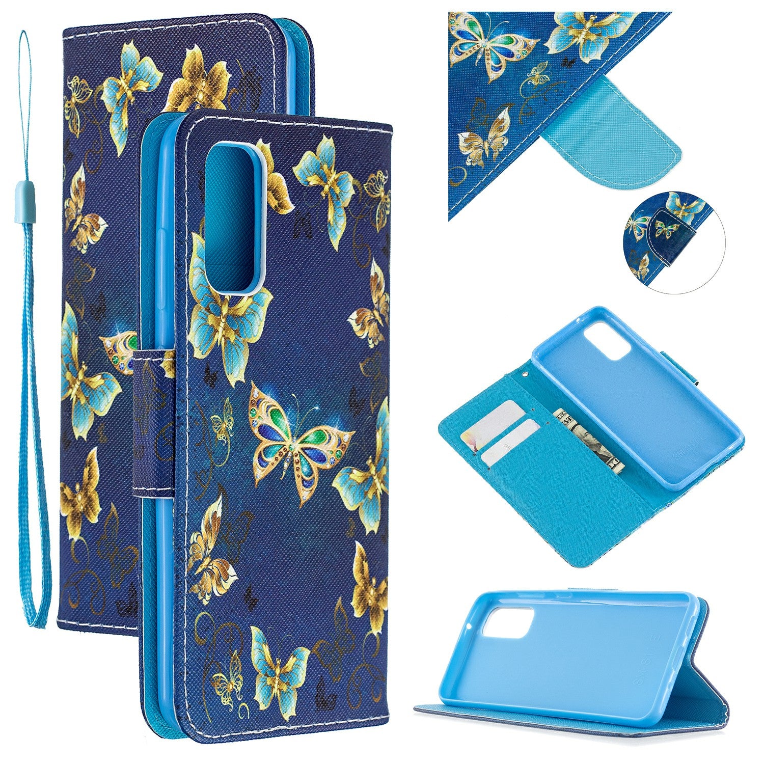 Pattern Printing Cross Texture Wallet Leather Stand Case for Samsung Galaxy S20 4G/S20 5G - Butterfly Pattern