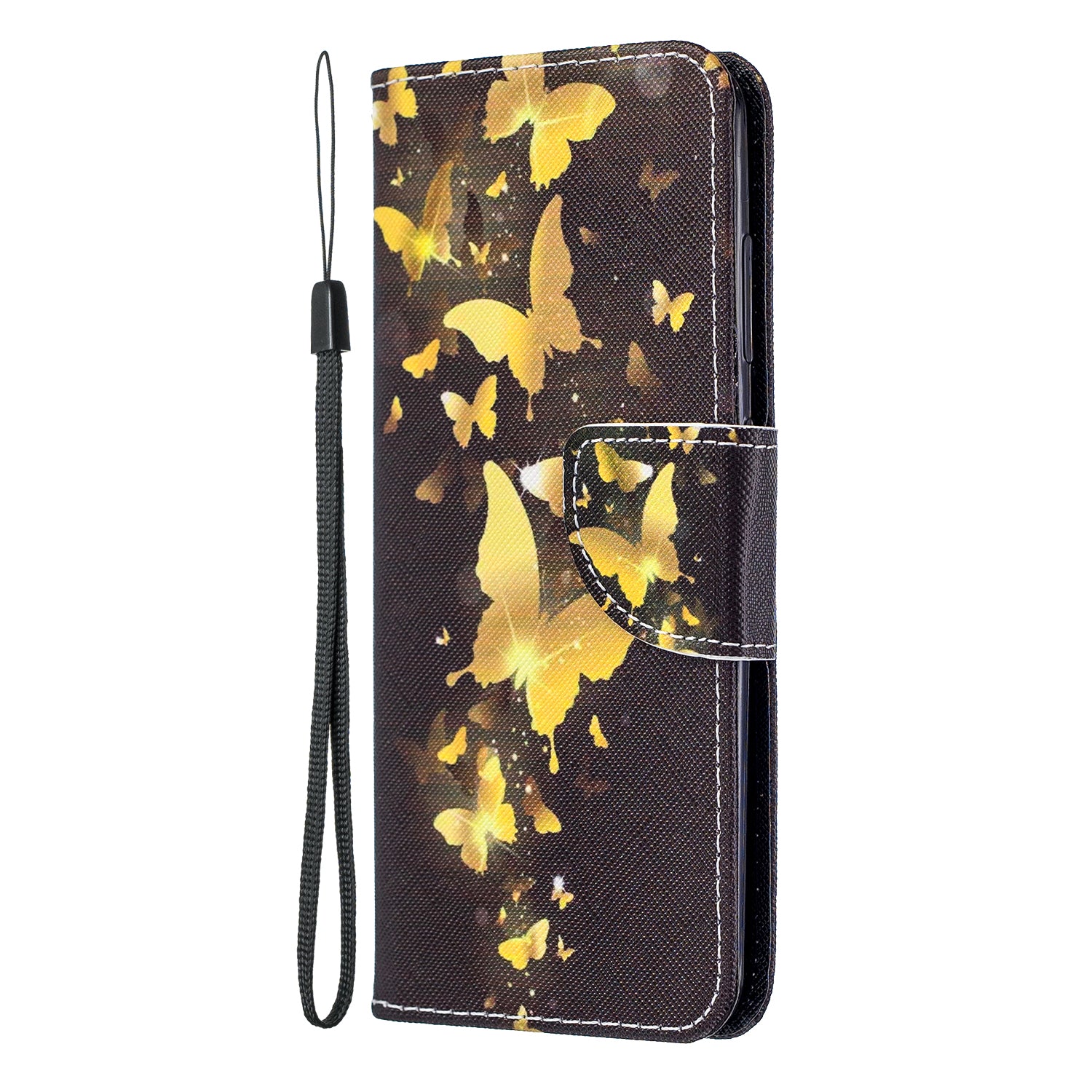 Pattern Printing Cross Texture Wallet Leather Stand Case for Samsung Galaxy S20 4G/S20 5G - Gold Butterfly