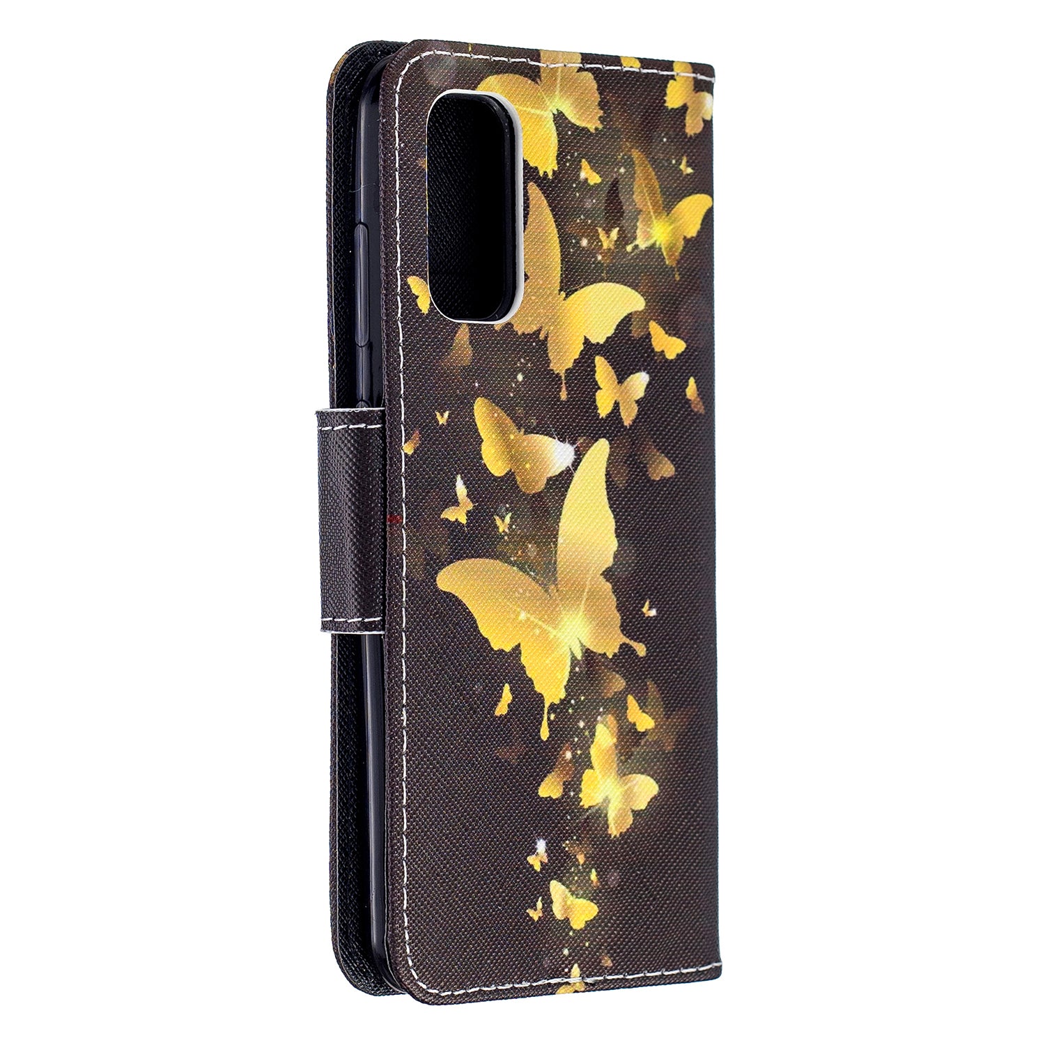 Pattern Printing Cross Texture Wallet Leather Stand Case for Samsung Galaxy S20 4G/S20 5G - Gold Butterfly