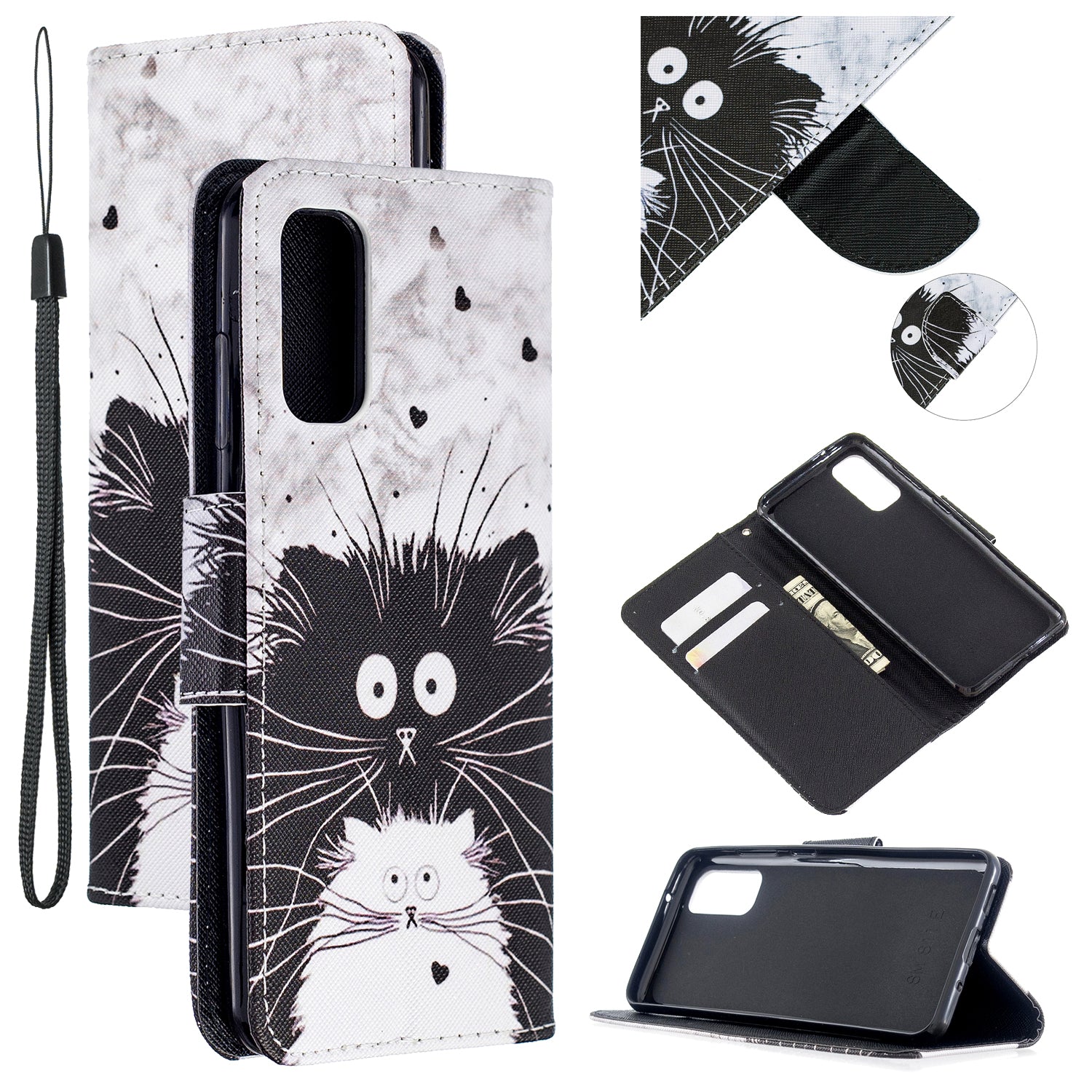 Pattern Printing Cross Texture Wallet Leather Stand Case for Samsung Galaxy S20 4G/S20 5G - Black and White Cat