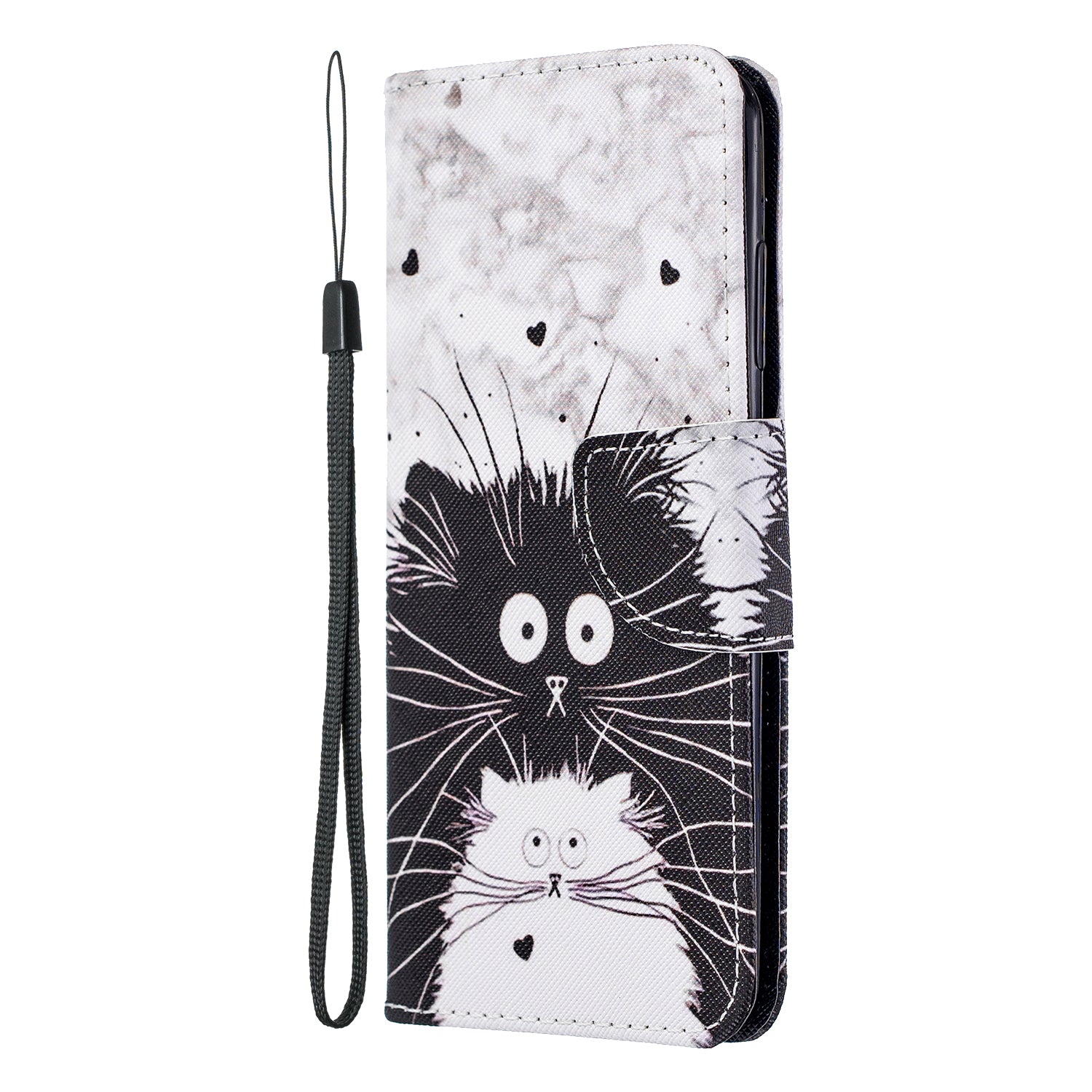 Pattern Printing Cross Texture Wallet Leather Stand Case for Samsung Galaxy S20 4G/S20 5G - Black and White Cat