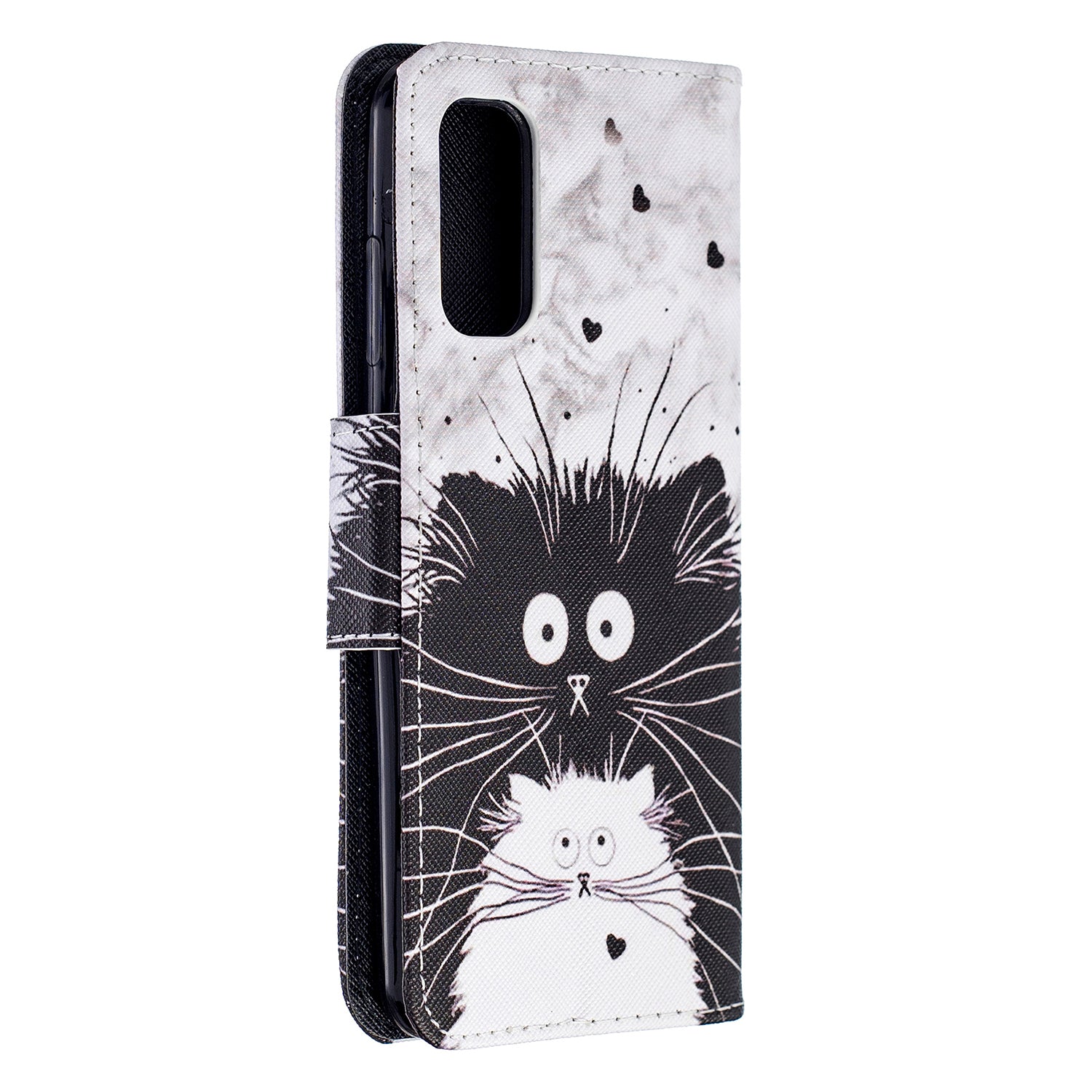 Pattern Printing Cross Texture Wallet Leather Stand Case for Samsung Galaxy S20 4G/S20 5G - Black and White Cat