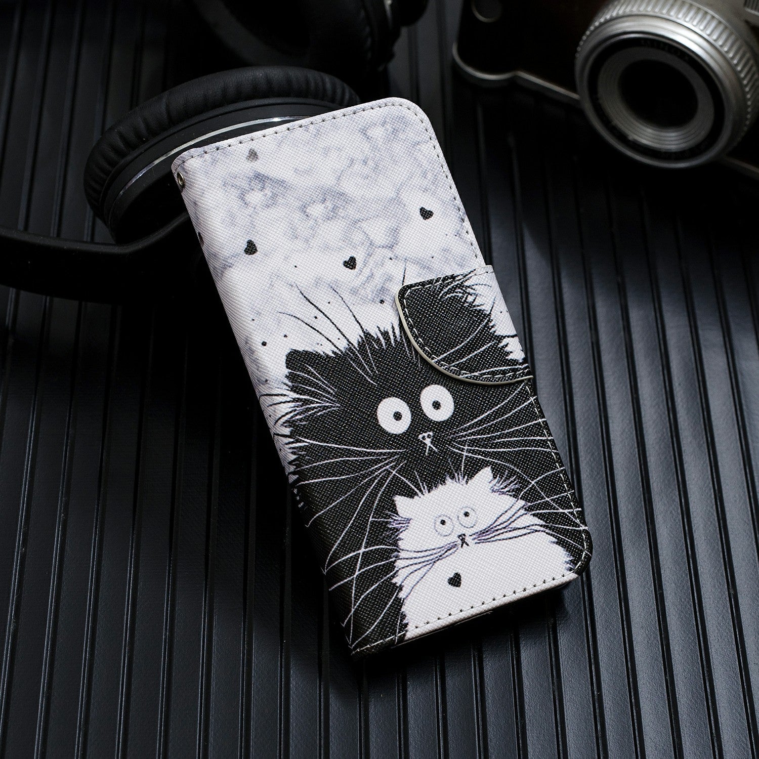 Pattern Printing Cross Texture Wallet Leather Stand Case for Samsung Galaxy S20 4G/S20 5G - Black and White Cat