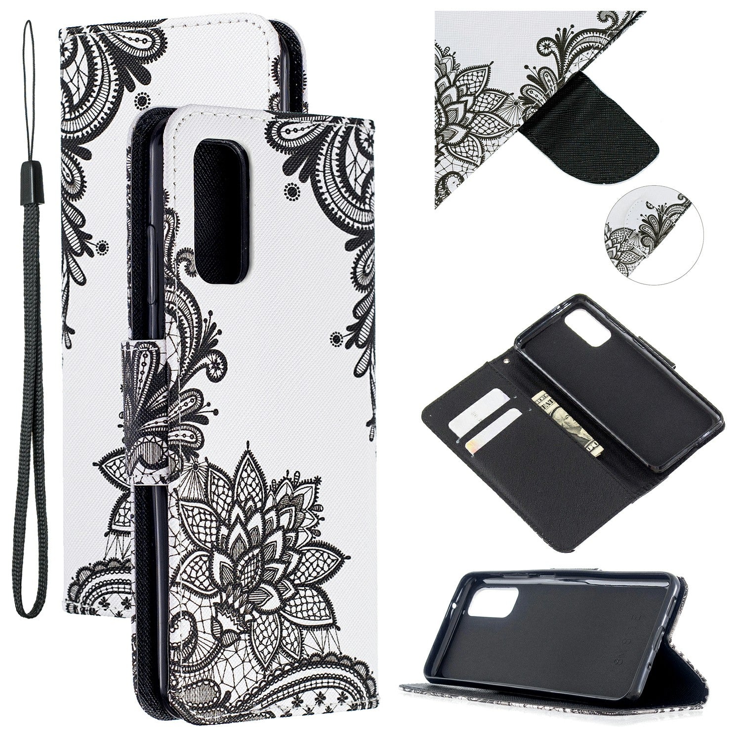 Pattern Printing Cross Texture Wallet Leather Stand Case for Samsung Galaxy S20 4G/S20 5G - Black Flower