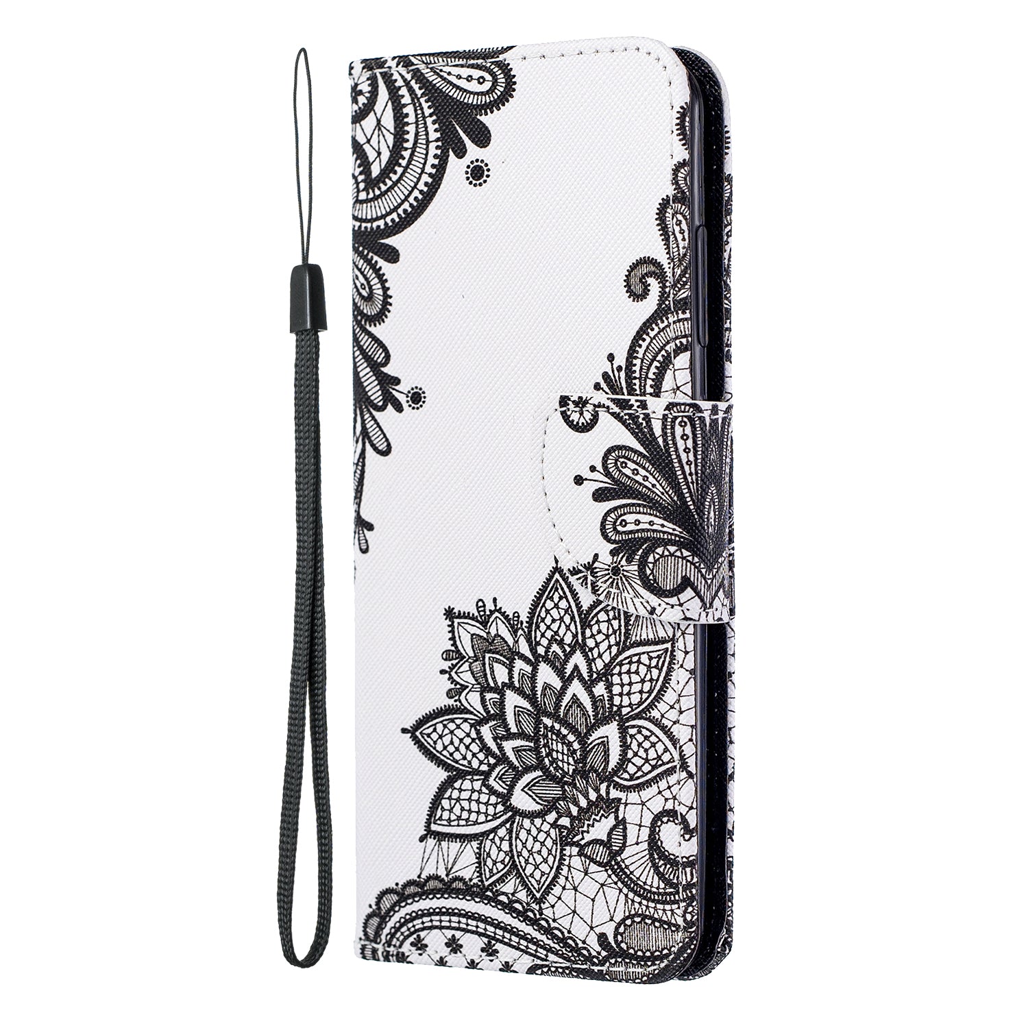 Pattern Printing Cross Texture Wallet Leather Stand Case for Samsung Galaxy S20 4G/S20 5G - Black Flower