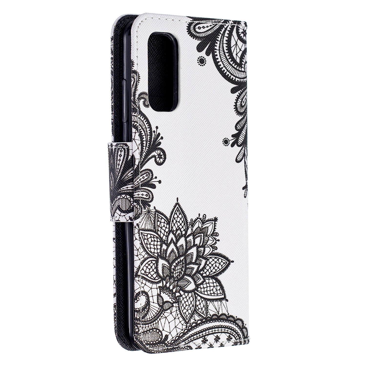 Pattern Printing Cross Texture Wallet Leather Stand Case for Samsung Galaxy S20 4G/S20 5G - Black Flower