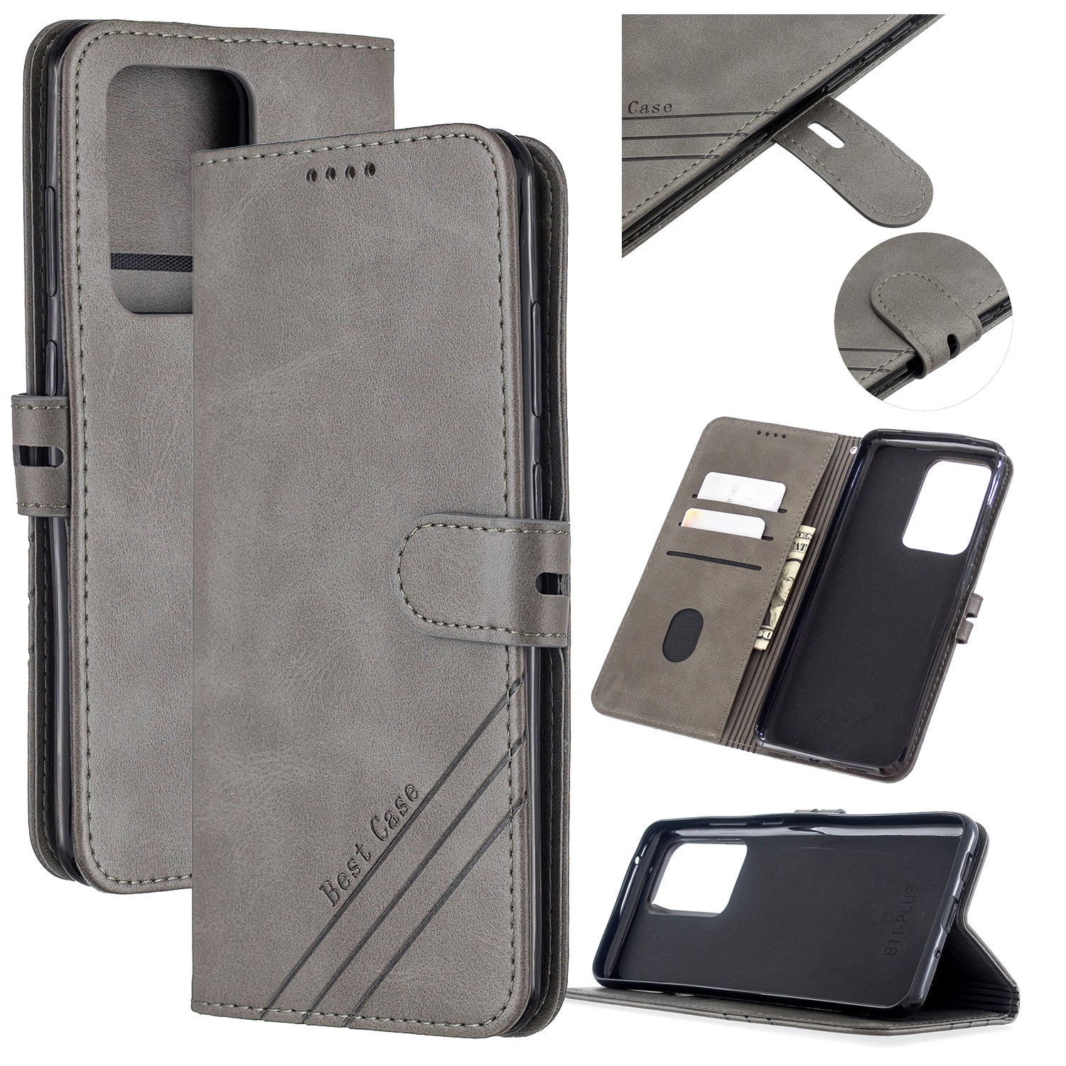 Wallet Leather Stand Phone Cover with Lanyard for Samsung Galaxy S20 Ultra - Grey