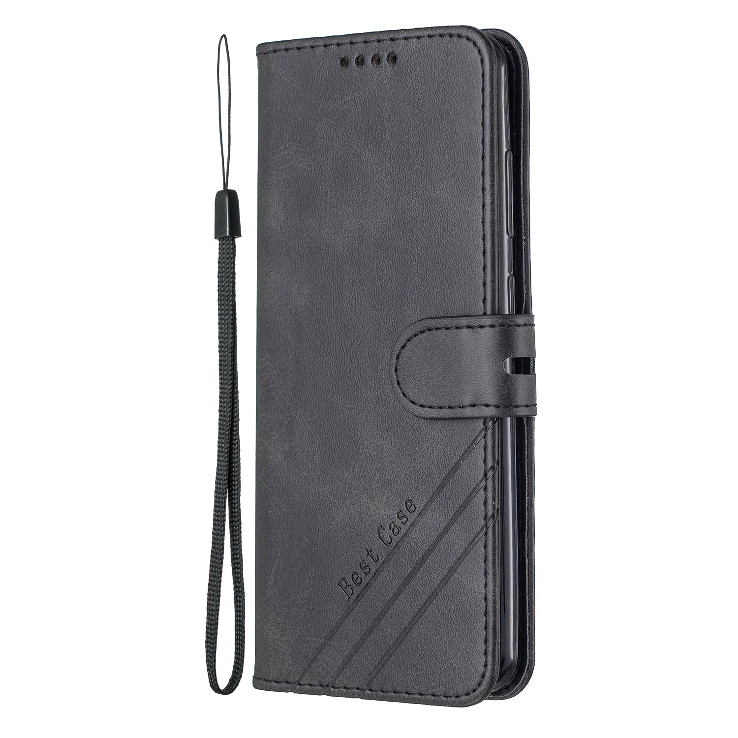 Wallet Leather Stand Phone Cover with Lanyard for Samsung Galaxy S20 4G/S20 5G - Black